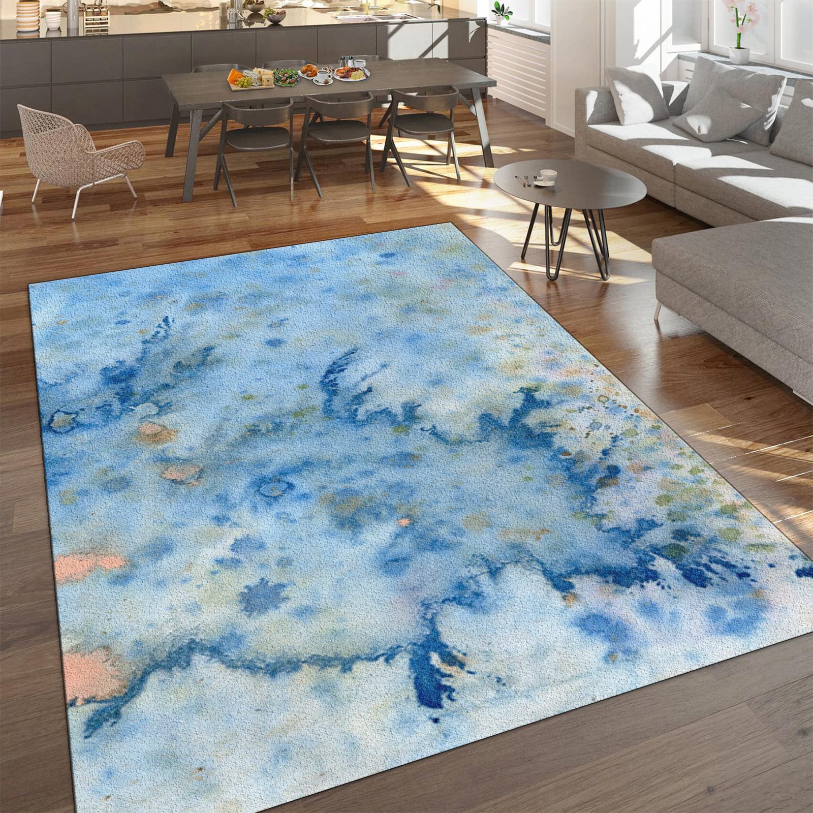 Modern Abstract Blue Ink Dot Area Rugs - Non-Slip Soft Fluffy Thickened Decorative Rug for Living Room, Bedroom, Office (5x6ft) | Perfect for Home Decor, Kids Room & Workspace