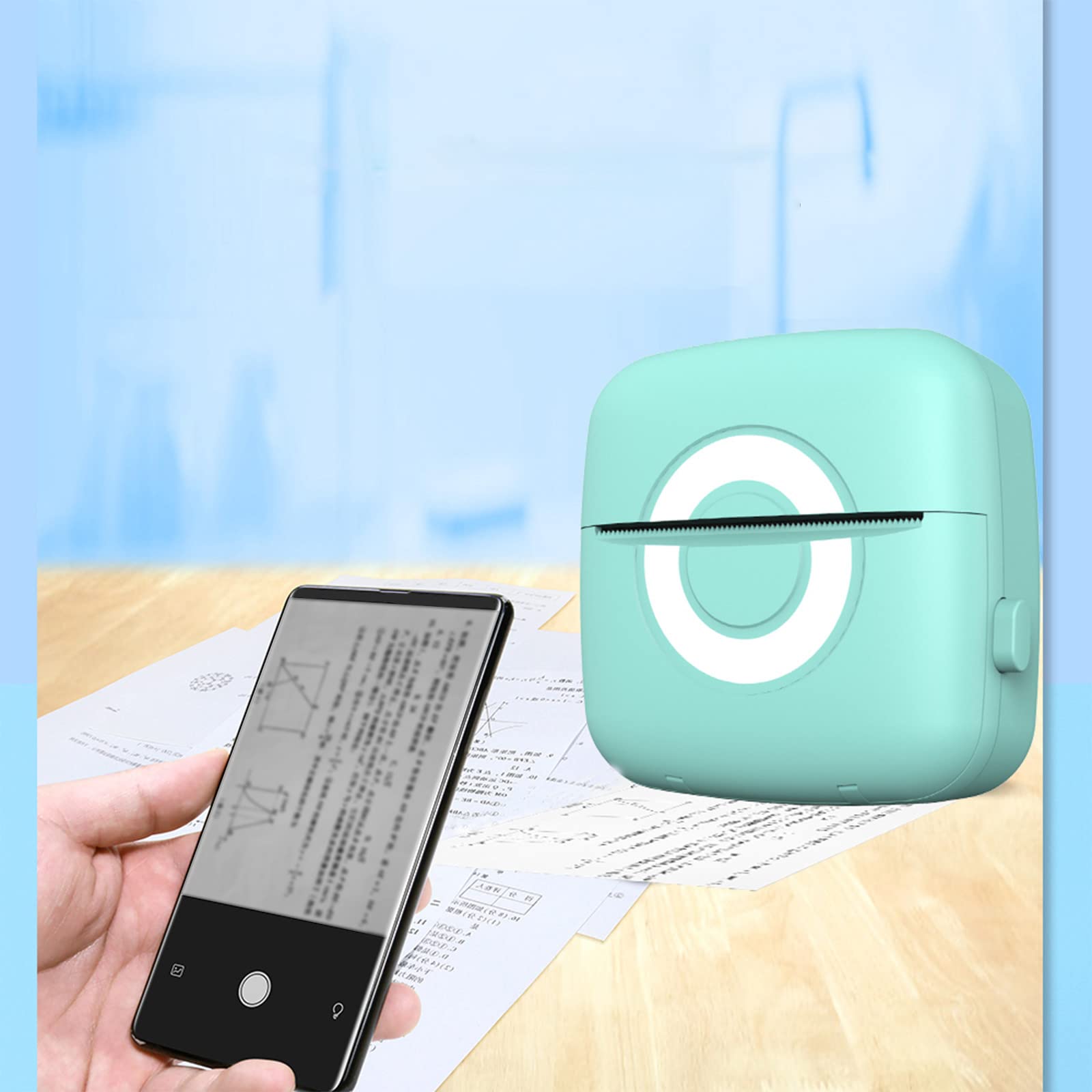 Bluetooth Wireless Mini Thermal Printer - Portable Pocket Sticker Maker with 1 Roll Paper, Inkless Printing for Notes, Photos, Labels & Receipts | Ideal for Home Office, School Projects, Scrapbooking & Small Business (Blue)