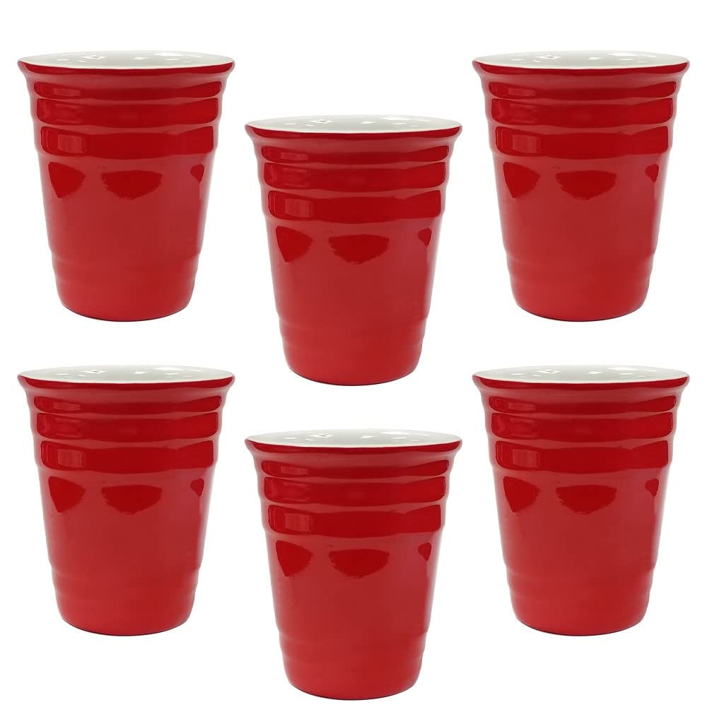 Rockin Red Ceramic Shot Glasses Set of 6 - 2 oz Fun Party Drinking Cups for Birthday, Bachelorette & Game Night - Durable Collectible Barware (6 Pack)