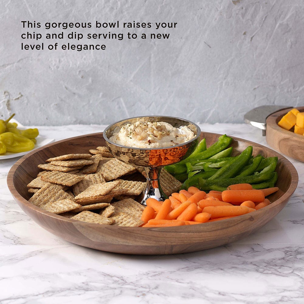 Premium Hammersmith Wood Chip and Dip Serving Set - Elegant Wooden Tray with 2 Bowls for Chips, Dips, Nuts & Party Snacks - Perfect for Entertaining, Game Nights & Family Gatherings
