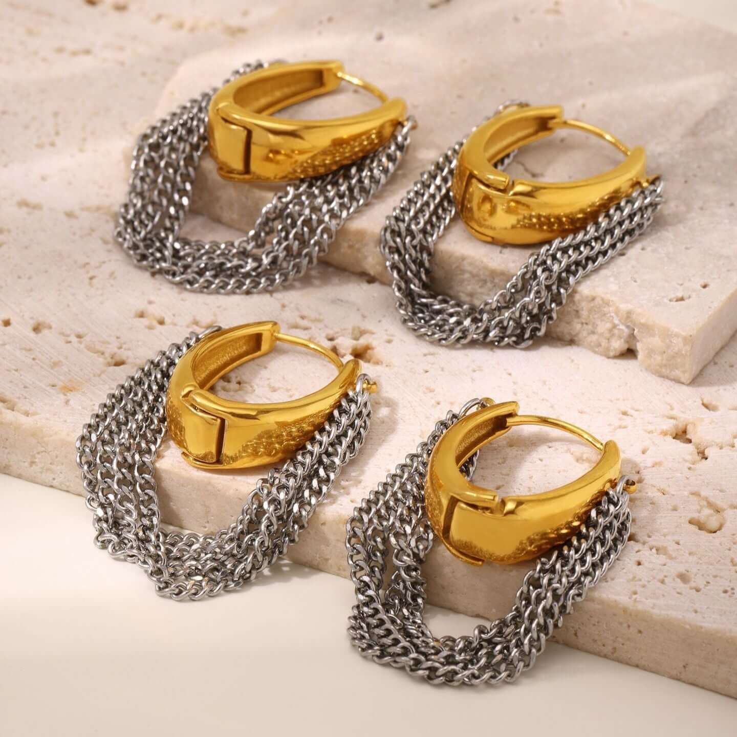 Elegant Gold and Silver Duo Tone Tassel Chain Drop Earrings for Women | Fashion Jewelry Gift for Party, Wedding, and Everyday Wear | F474