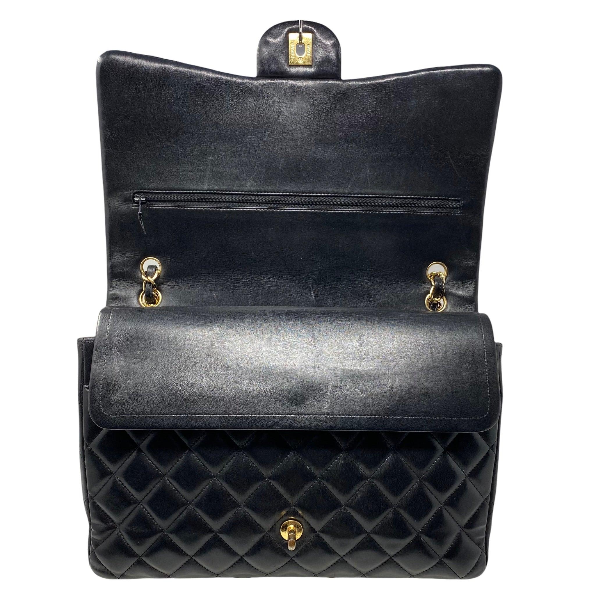 Chanel Black Lambskin Maxi Classic Flap Bag - Luxury Designer Handbag for Women | Perfect for Evening Events, Parties & Special Occasions
