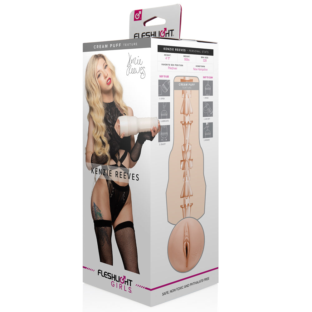 Fleshlight Girls Kenzie Reeves Creampuff Textured Vaginal Sleeve - Realistic Male Masturbator for Intimate Pleasure & Solo Play at Home