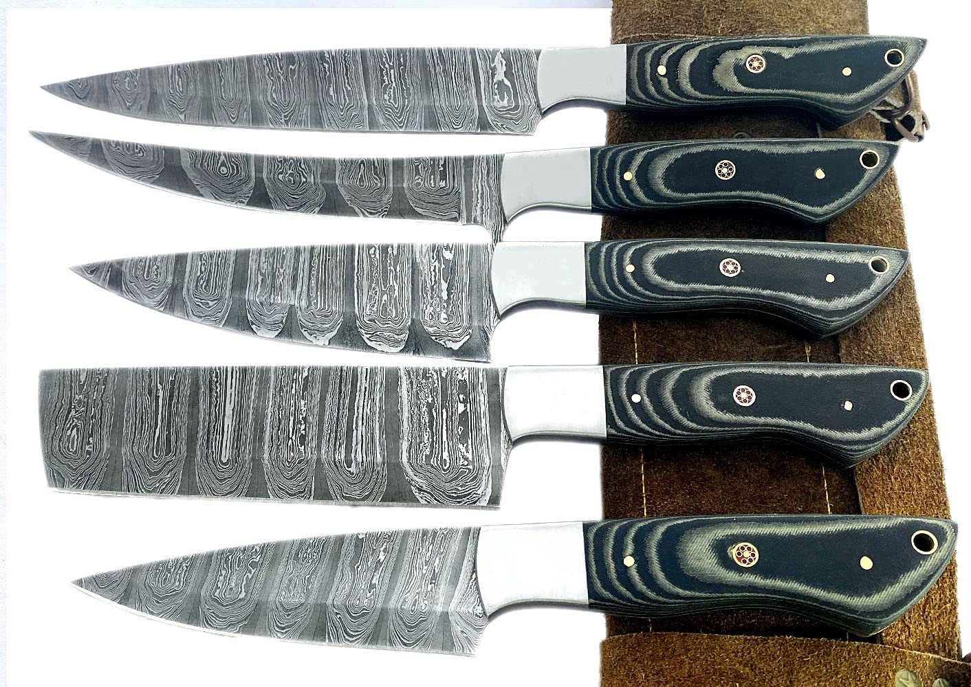 Premium Damascus Steel Chef Knife Set - 5-Piece Professional Kitchen Knives with Cleaver & Utility Knives | Includes Knife Roll Bag for Storage & Travel | Ideal for Home Cooks & Professional Chefs
