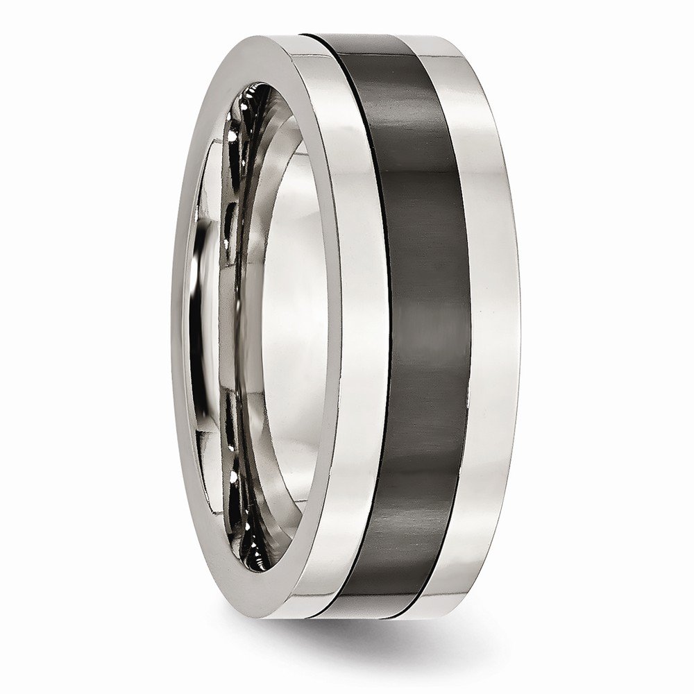Premium Solid Stainless Steel Wedding Band Ring with Black Ceramic Center - Durable, Hypoallergenic Men's Jewelry for Anniversary, Engagement & Everyday Wear