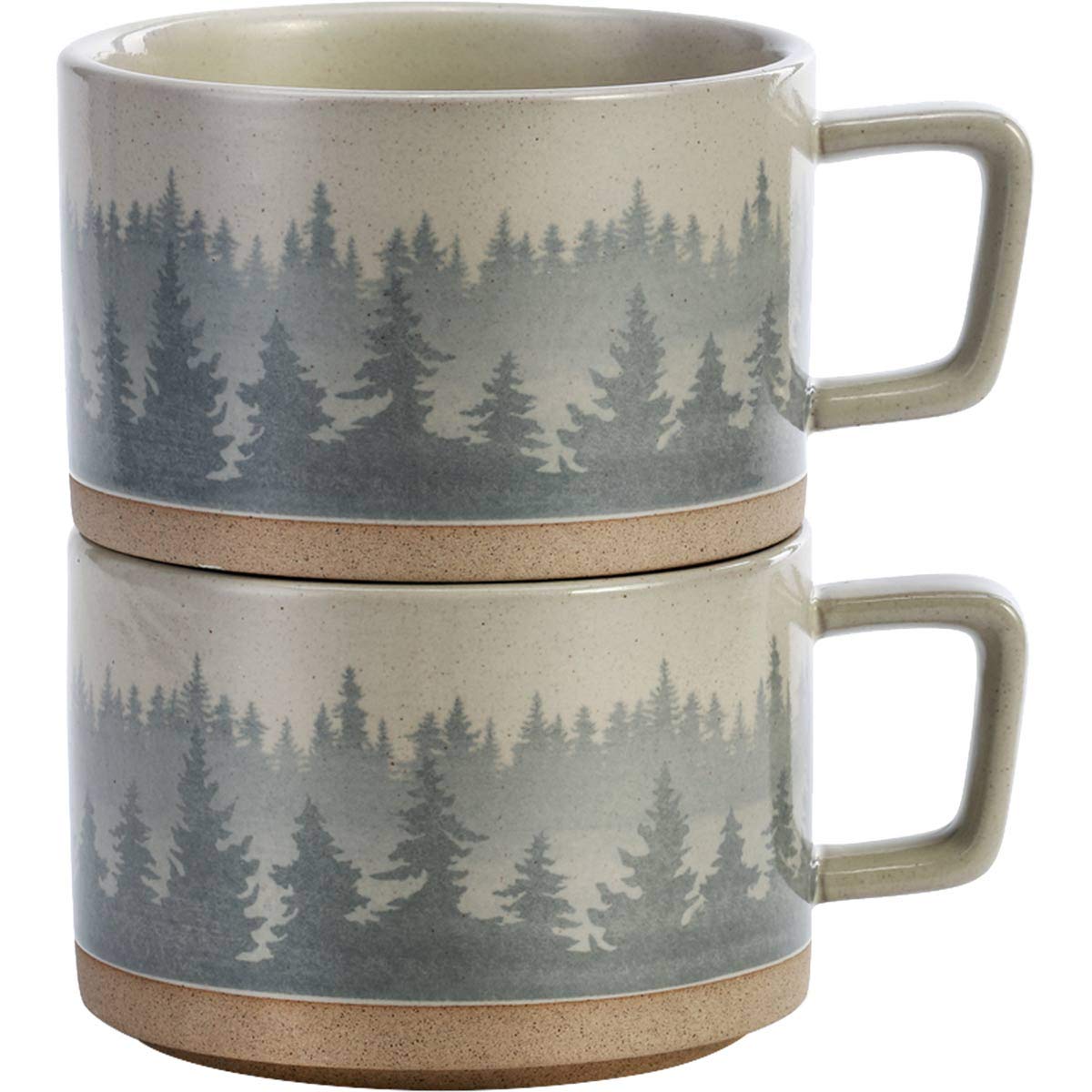 Black Forest Decor Mountain Treeline Soup Mugs - Set of 2 Ceramic Coffee Cups with Nature Design for Hot Beverages, Perfect for Camping, Hiking and Cabin Decor