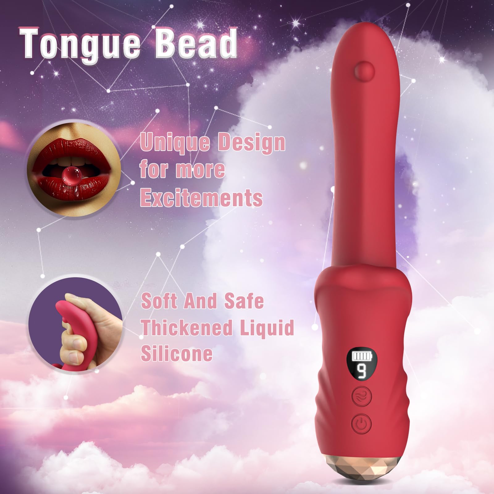Realistic Tongue Vibrator Dildo - SHOO BAM Rose Sex Toy with 9 Vibrating Modes & LCD Display for Women & Couples - G Spot, Clitoral, Anal & Nipple Stimulator | Perfect for Solo Play, Couples Intimacy & Sensual Exploration