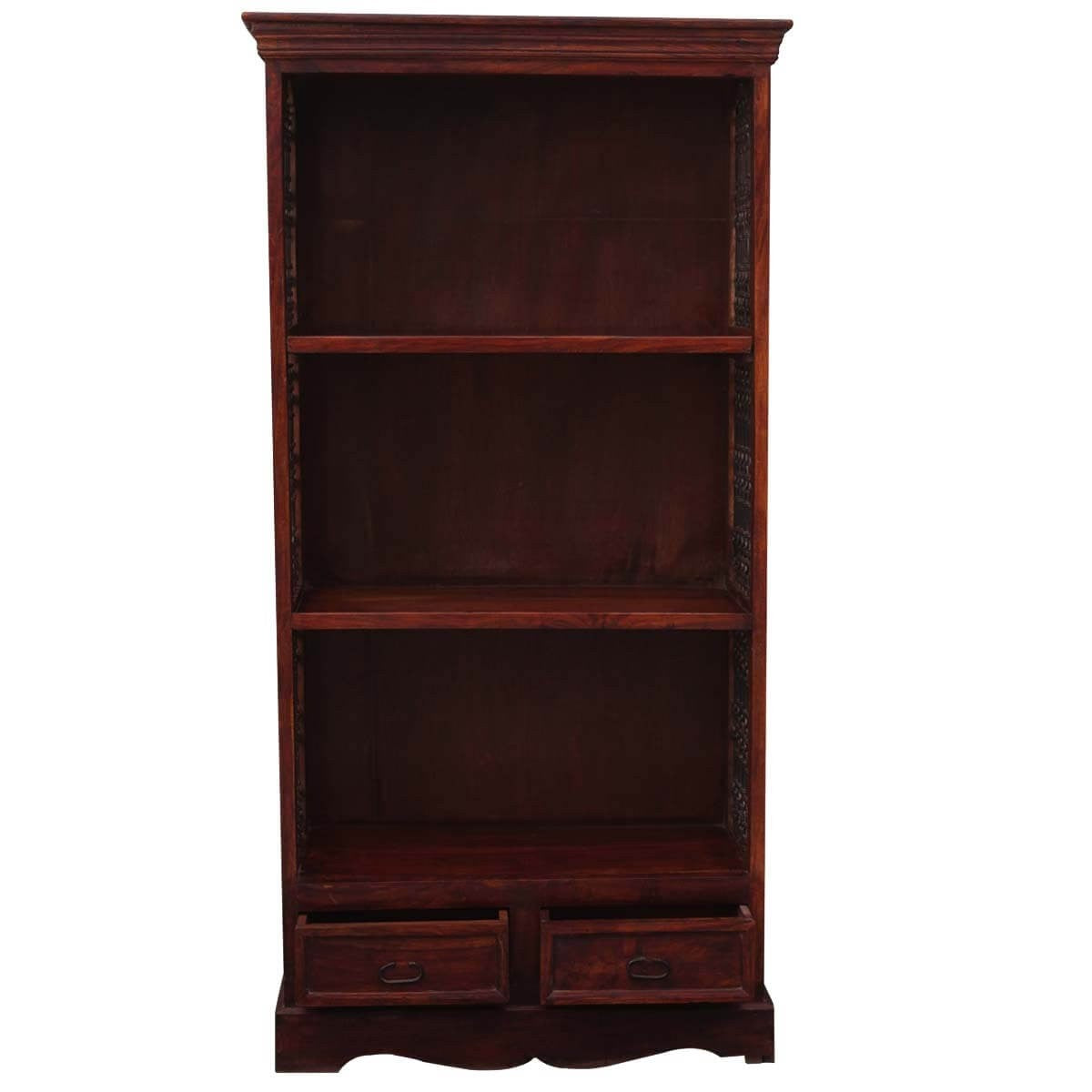 Rustic Solid Wood Office Bookcase with 3 Open Shelves and Drawers - Perfect for Home Office, Study Room, and Library Storage