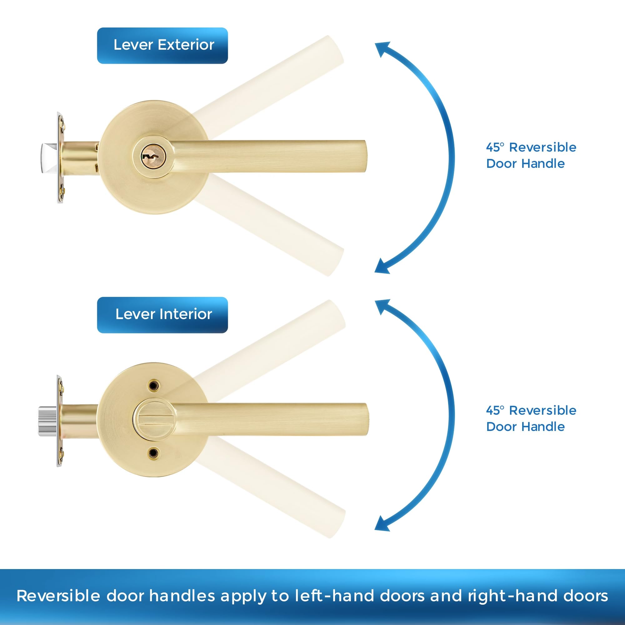Leydebong 6 Pack Heavy Duty Exterior Door Handleset with Lock & Key - Keyed Alike Gold Lever Handle for Left/Right Hand Doors | Secure Entry for Homes, Offices & Commercial Buildings