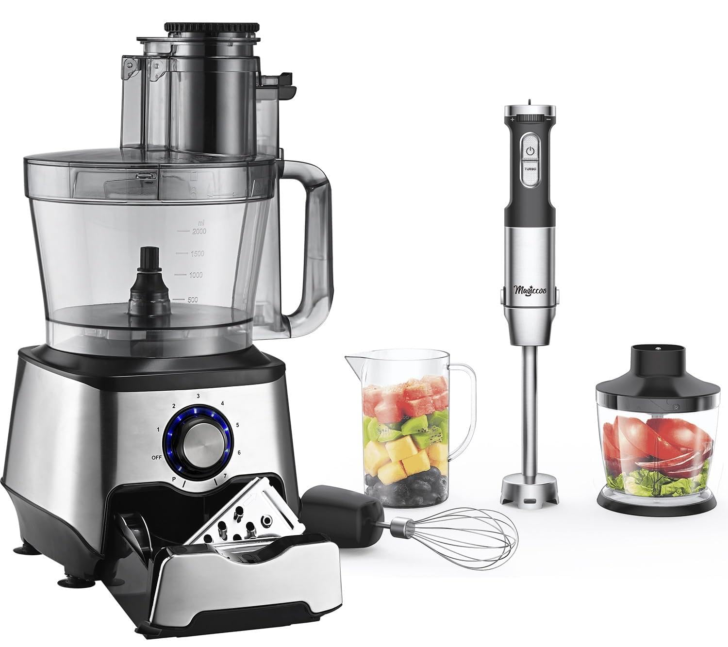 **Powerful 7-Cup Food Processor & Immersion Blender Set - Perfect for Smoothies, Soups, Sauces & Meal Prep**