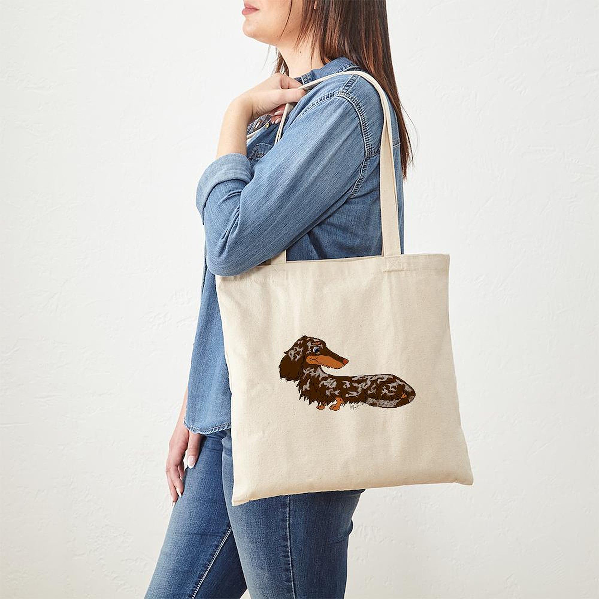 Stylish Chocolate Dapple Dachshund Canvas Tote Bag - Eco-Friendly Reusable Shopping Bag for Groceries, Beach & Daily Use