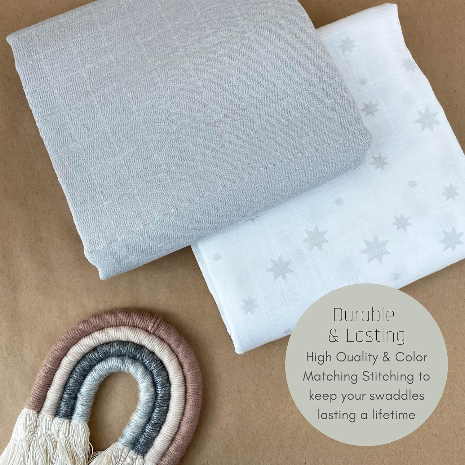 MOZAH Organic Muslin Swaddle Blankets - 100% Soft Breathable Cotton Baby Blanket for Boys & Girls - Newborn Swaddling Wrap, Nursing Cover, Stroller Blanket - Perfect Baby Shower Gift (Grey with Stars)