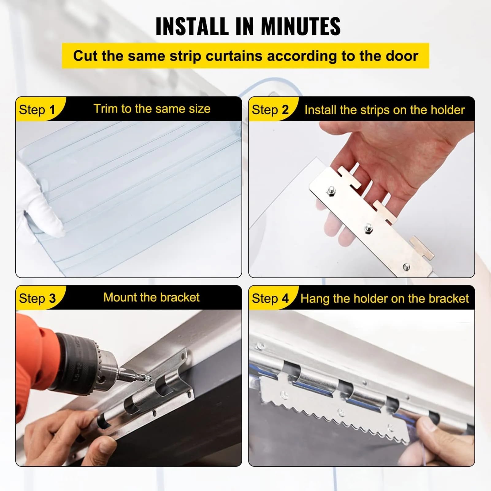 Heavy Duty Clear PVC Strip Door Curtain - 195x320cm (76.77x126in) - Freezer, Warehouse, Garage & Clean Room Entryway - Durable Vinyl Plastic for Temperature Control & Insect Protection