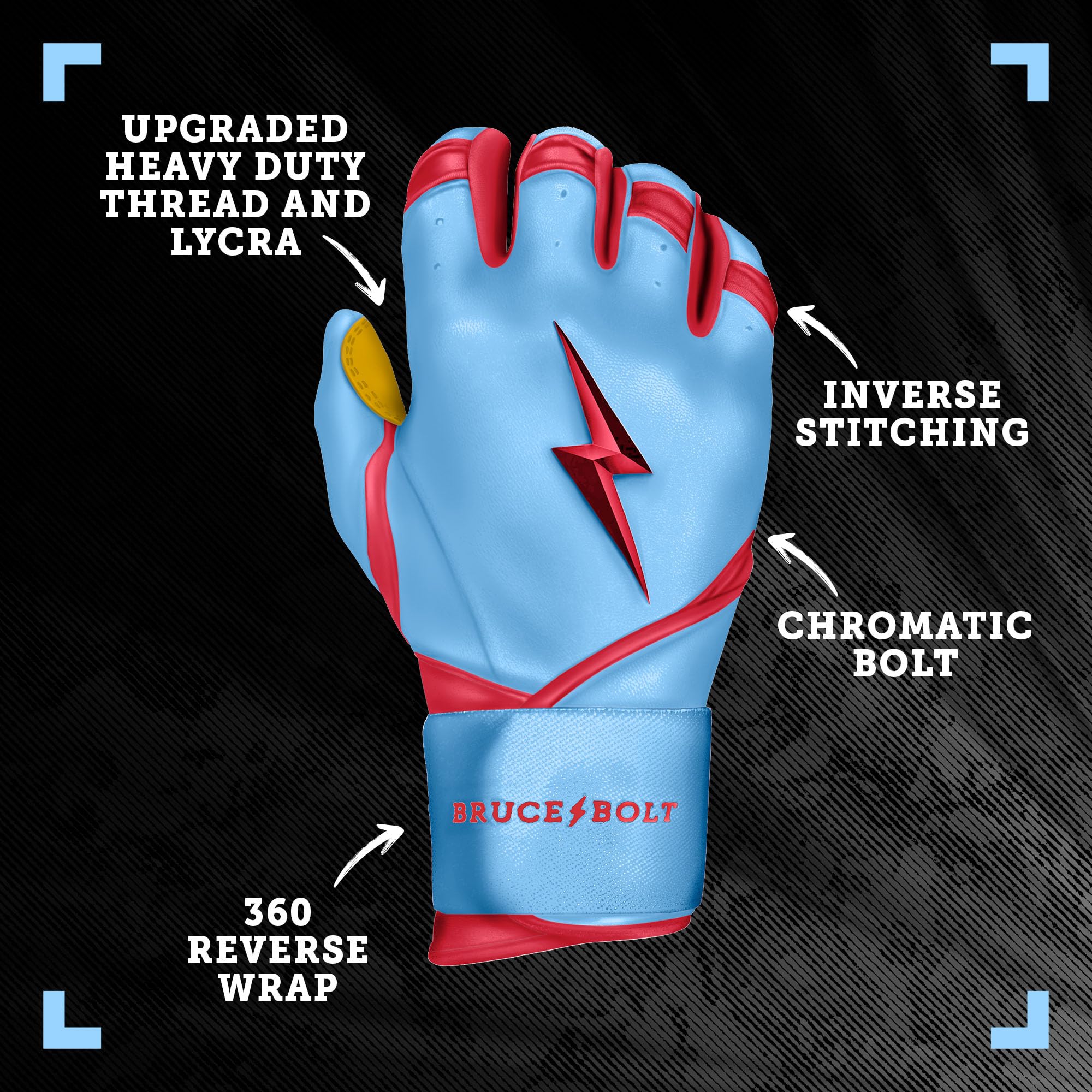 BRUCE BOLT Signature Series Long Cuff Batting Gloves - Premium Baseball & Softball Training Gloves for Hitting & Fielding - Perfect for Practice, Games & Tournaments