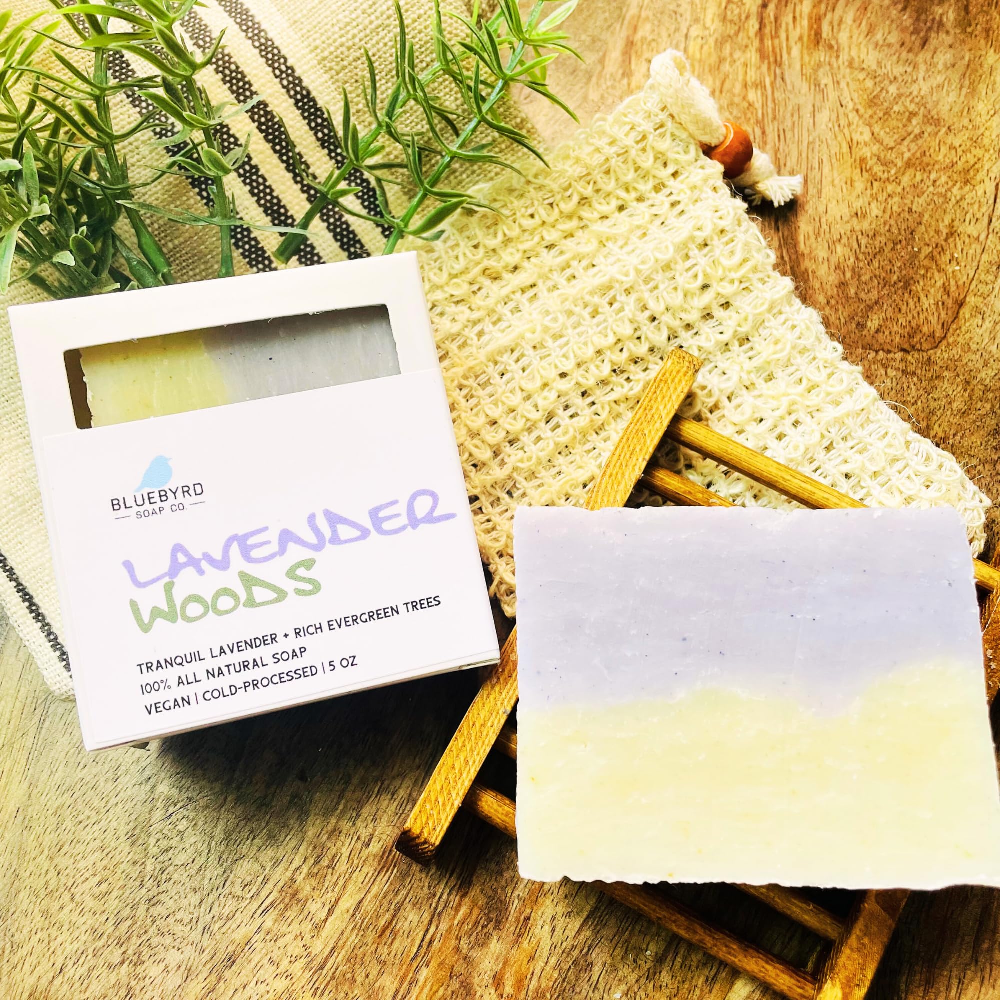 Bluebyrd Soap Co. Lavender Woods Bar Soap - 100% Natural Essential Oil Fragranced, Organic Handmade Body Wash Bar with Skin-Nourishing Ingredients | Gentle Cleansing for Dry & Sensitive Skin | Perfect for Relaxing Baths, Spa Days & Gift Giving