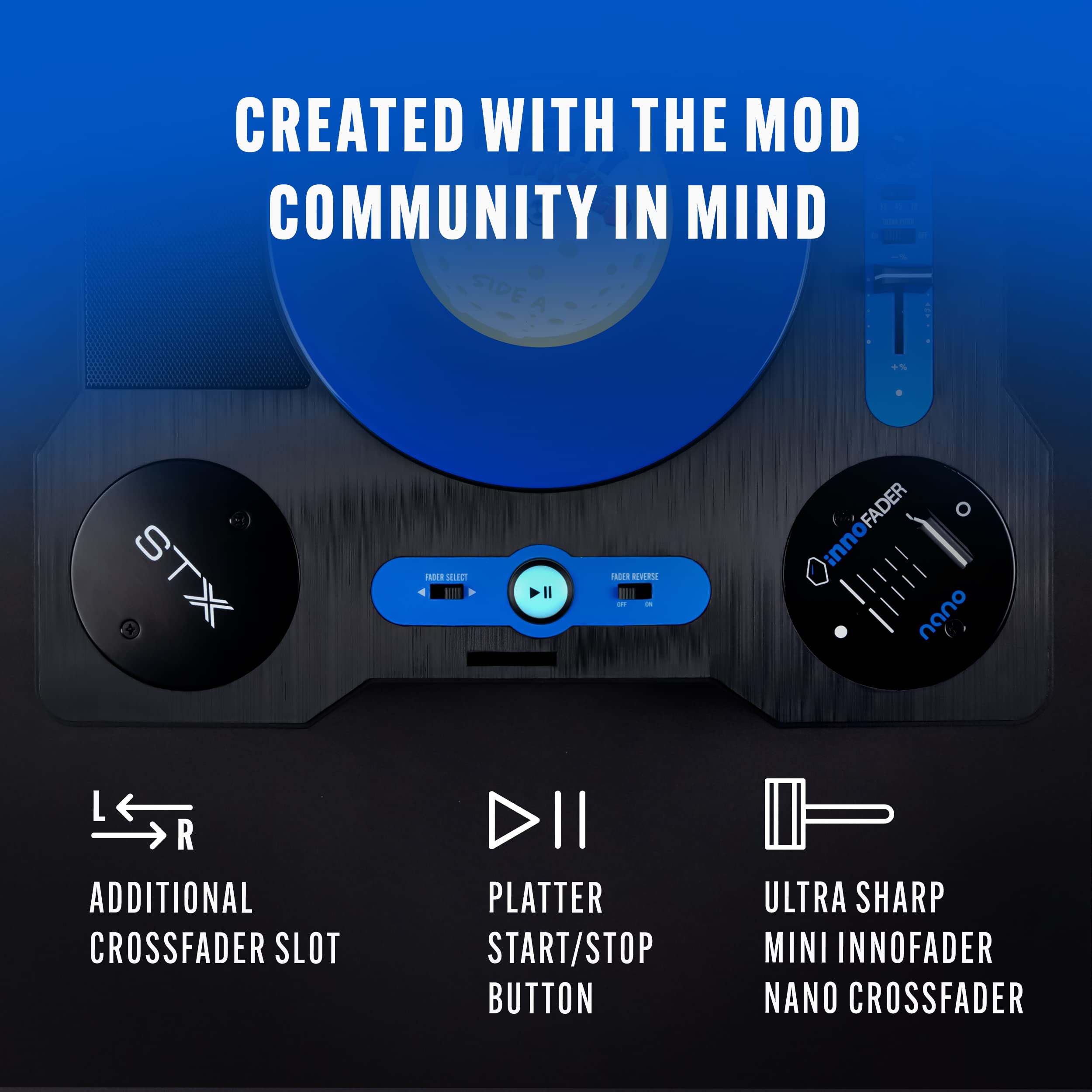 Stanton STX Portable DJ Turntable with Innofader Nano Crossfader - Bluetooth, USB Recording, Built-in Speaker & Rechargeable Battery - Perfect for Mobile DJs, Parties & Home Practice