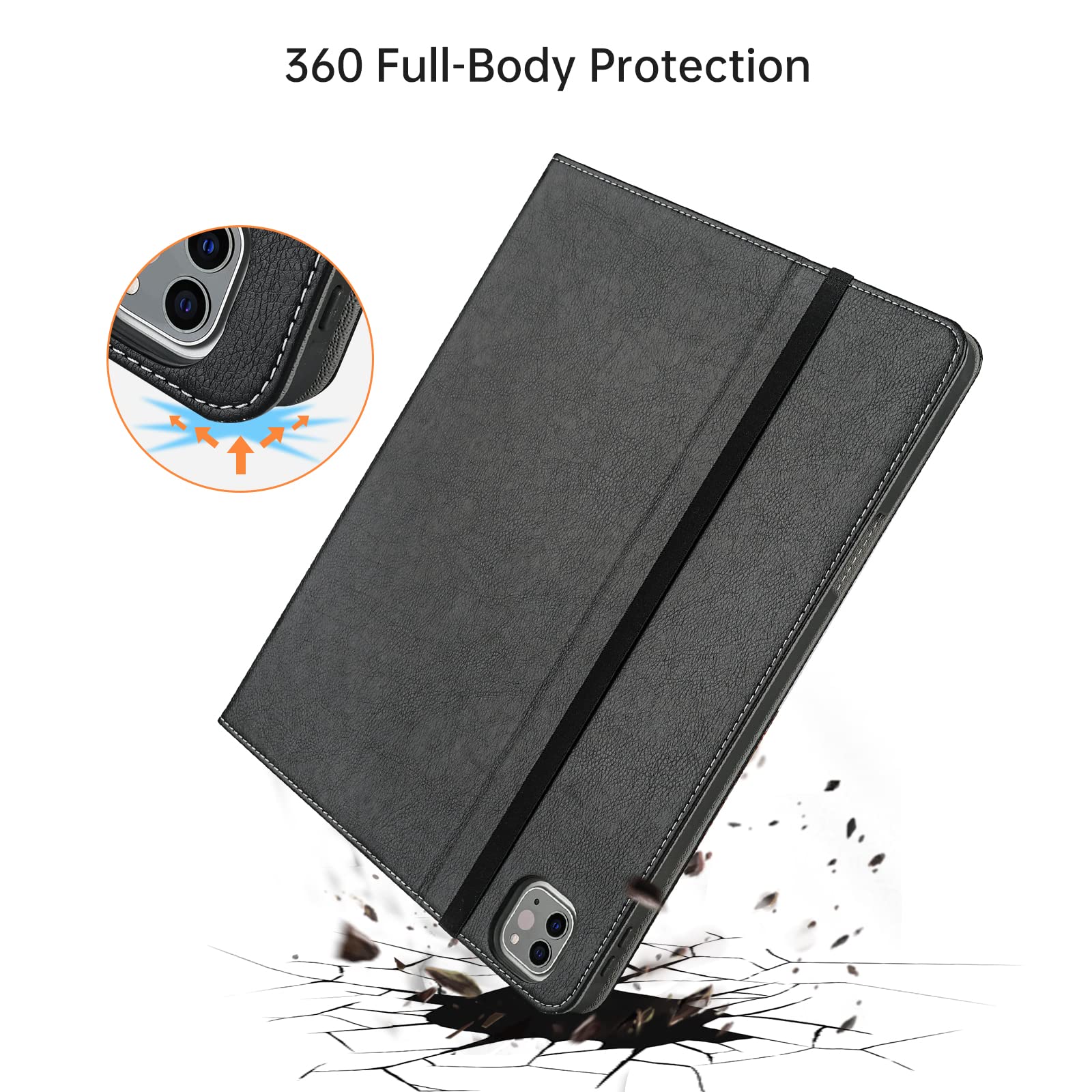 Premium iPad Pro 11 Case for 4th/3rd/2nd/1st Gen (2022-2020) - Slim Folio Cover with Apple Pencil Holder, Auto Sleep/Wake & Multi-Angle Stand - Perfect for Work, Travel & Home Use - Black