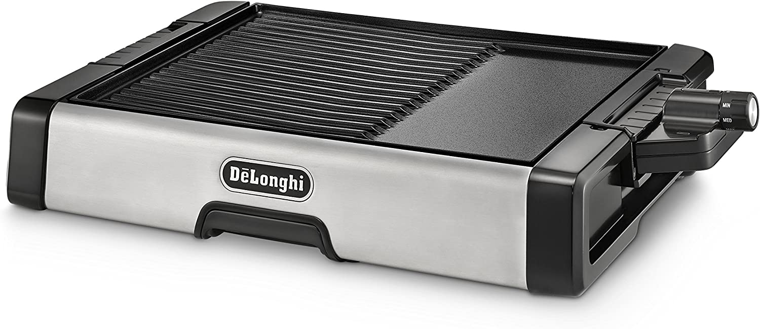 De'Longhi BG500C 2-in-1 Ceramic Coated Electric Grill & Griddle - 220V Black - Perfect for Indoor BBQ, Panini Press & Family Cooking