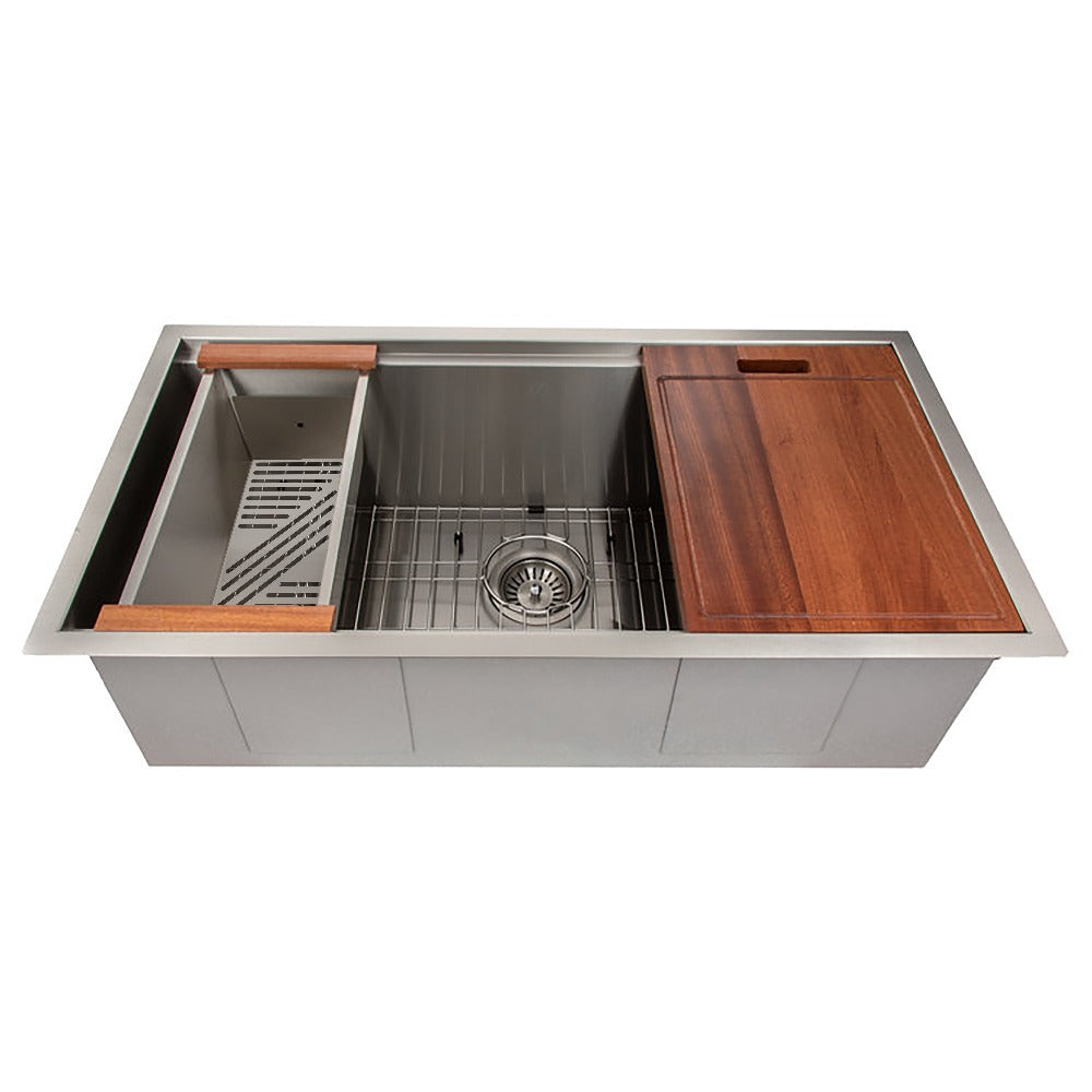 ZLINE Garmisch 33-inch Undermount Single Bowl Stainless Steel Kitchen Sink with Bottom Grid & Accessories (SLS 33) - Perfect for Modern Kitchens, Restaurant Prep & Heavy-Duty Cooking