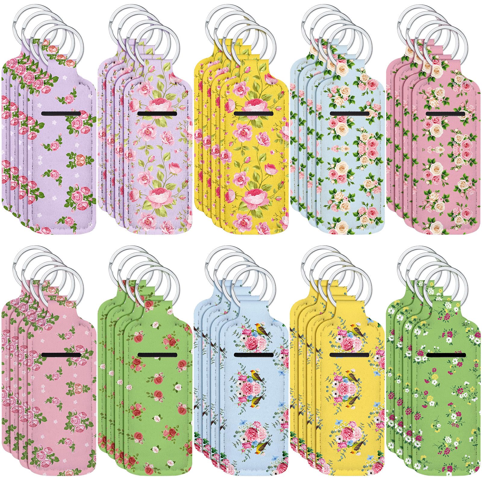 40 Pcs Floral Rose Lip Balm Holder Keychain Set with Clip - Portable Lipstick & Lip Gloss Sleeve Pouch - 10 Stylish Patterns for Gifts, Travel & Everyday Use