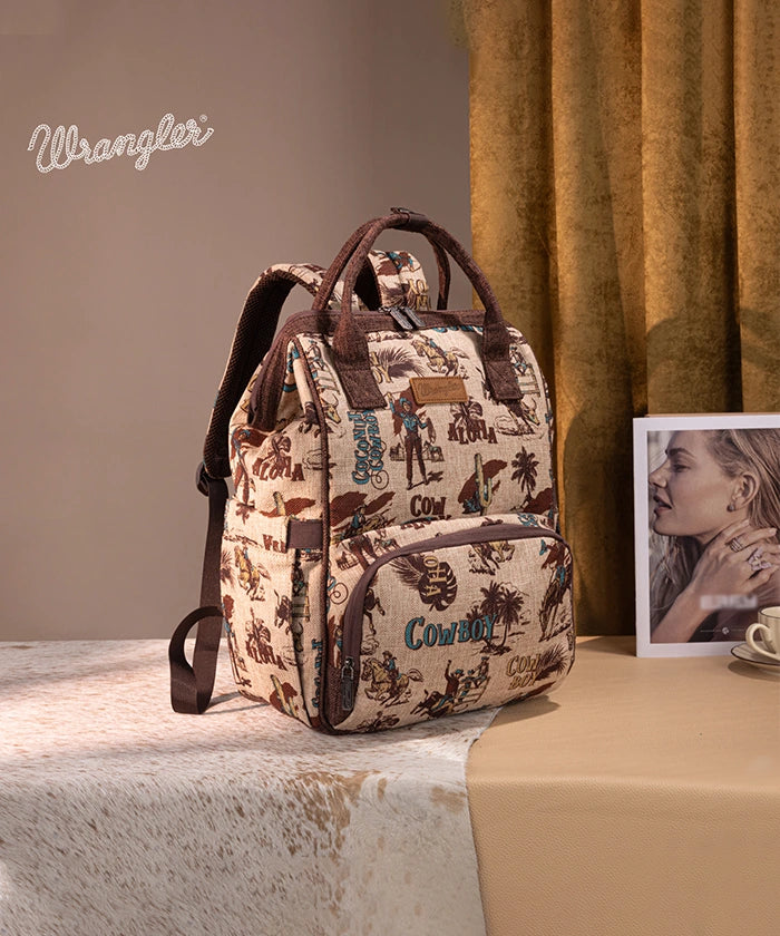 Wrangler Cowboy Print Diaper Bag - Stylish Baby Essentials Organizer for Travel, Outings & Parenting | Western-Themed Diaper Backpack for Moms & Dads