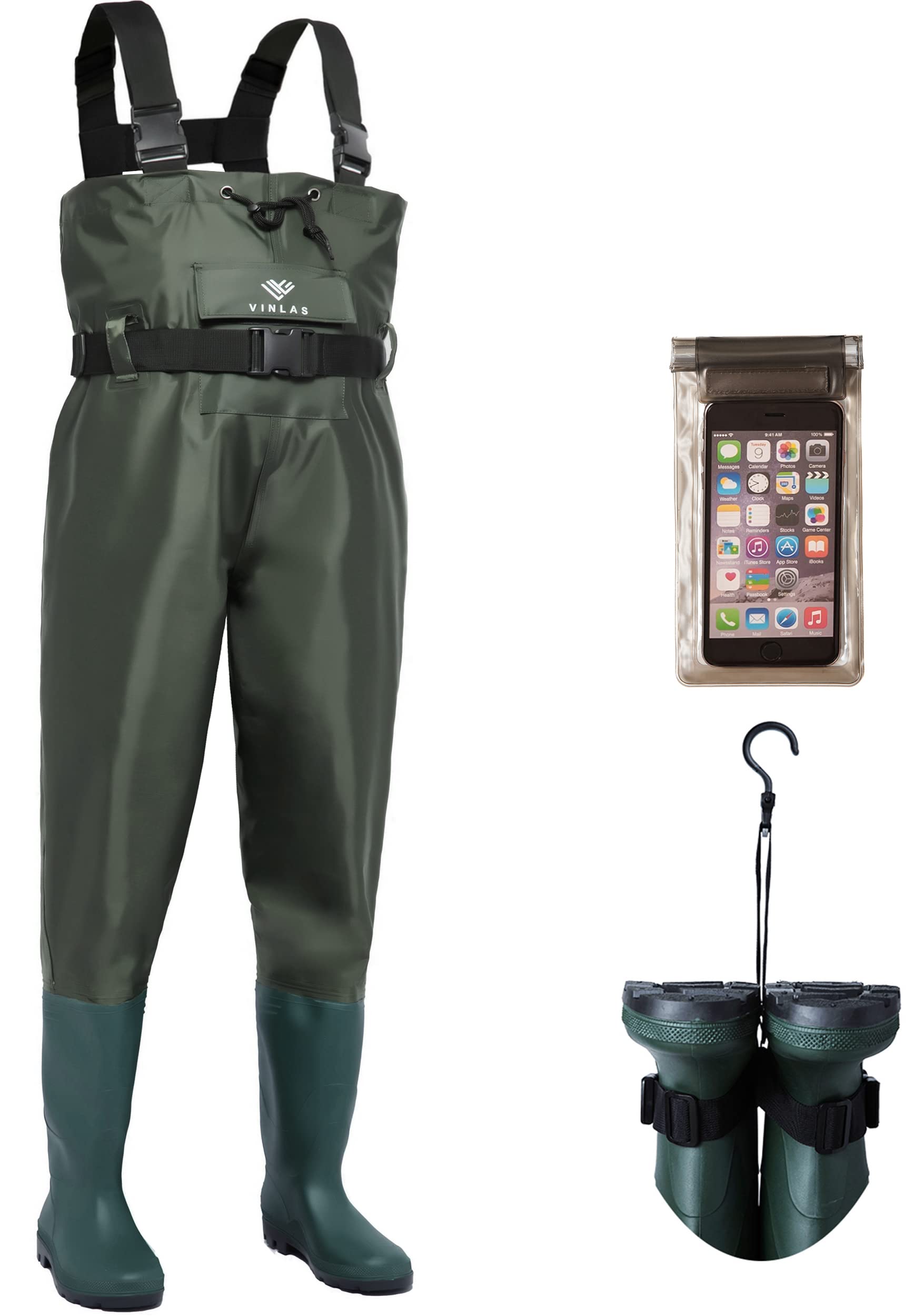 Vinlas Fishing Chest Waders for Men & Women - Waterproof 2-Ply Nylon/PVC Bootfoot Waders with Boots & Hanger - Ideal for Fishing, Hunting, and Outdoor Water Activities