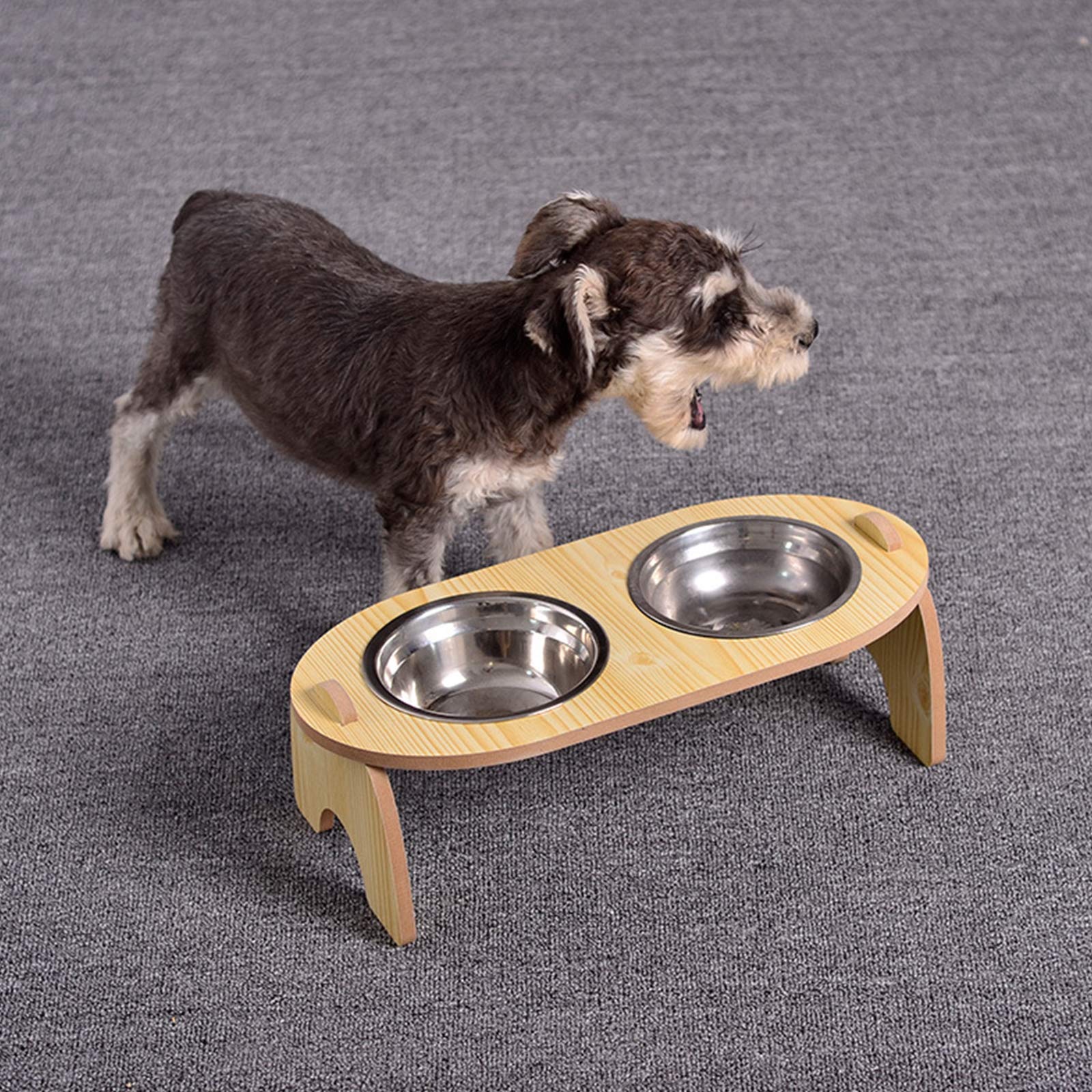 Elevated Dog and Cat Feeder Stand - 15° Tilted Bamboo Raised Food & Water Bowls with Stainless Steel/Ceramic Dishes - Perfect for Joint Health and Comfortable Eating for Small, Medium & Large Pets - Ideal for Home, Kitchen or Vet Clinic Use