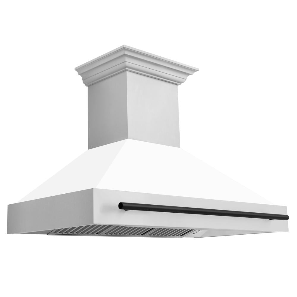 ZLINE Autograph Edition 48-inch Stainless Steel Dual Fuel Range with White Matte Door, Range Hood & Dishwasher - Matte Black Accents (3AKP RAWMRHDWM48 MB) | Professional Kitchen Package for Home Chefs & Modern Culinary Enthusiasts