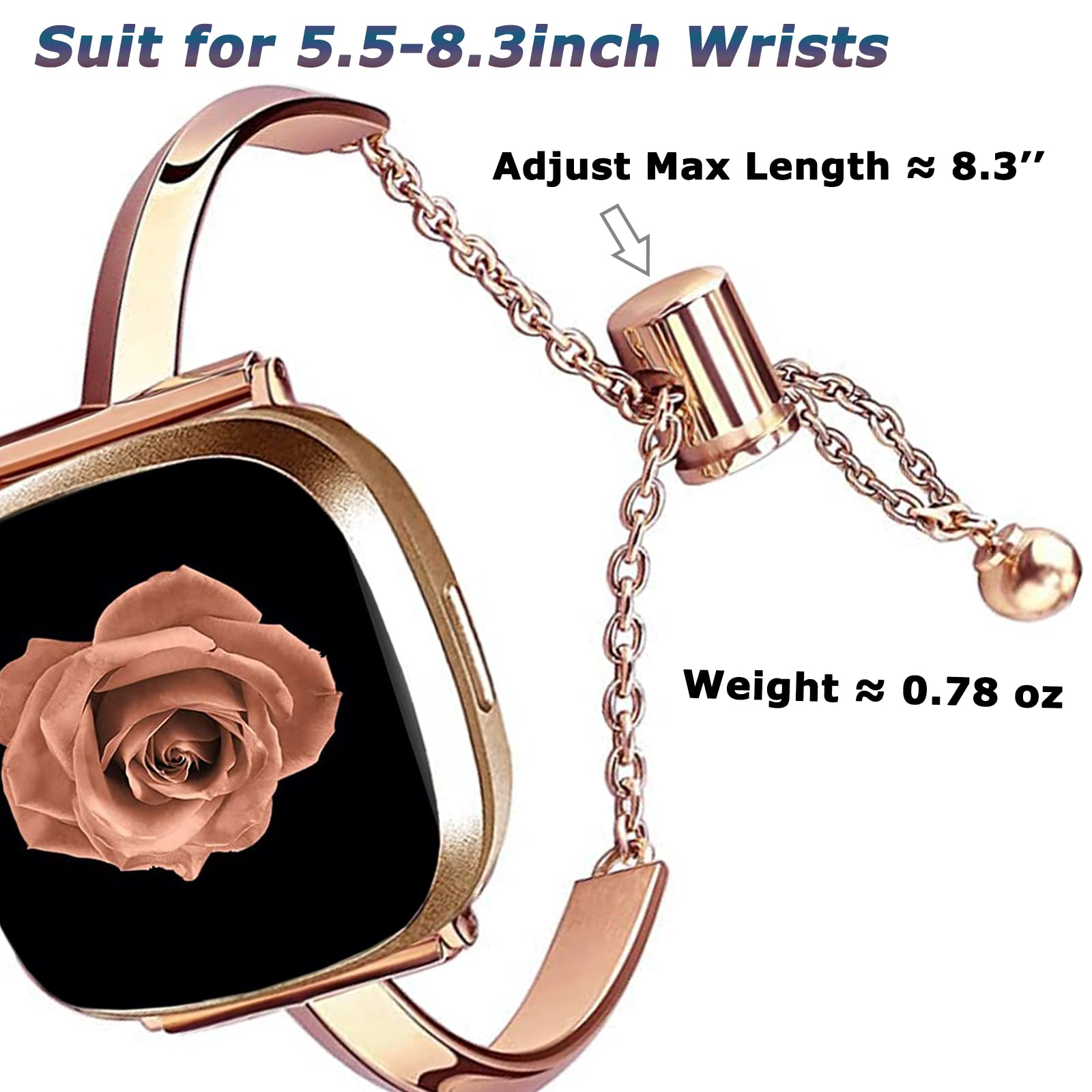 Premium Stainless Steel Jewelry Bracelet Band for Fitbit Versa 4/Versa 3/Sense 2/Sense - Luxury Dressy Chain Link Replacement Strap - Elegant Accessory for Work, Parties & Special Occasions