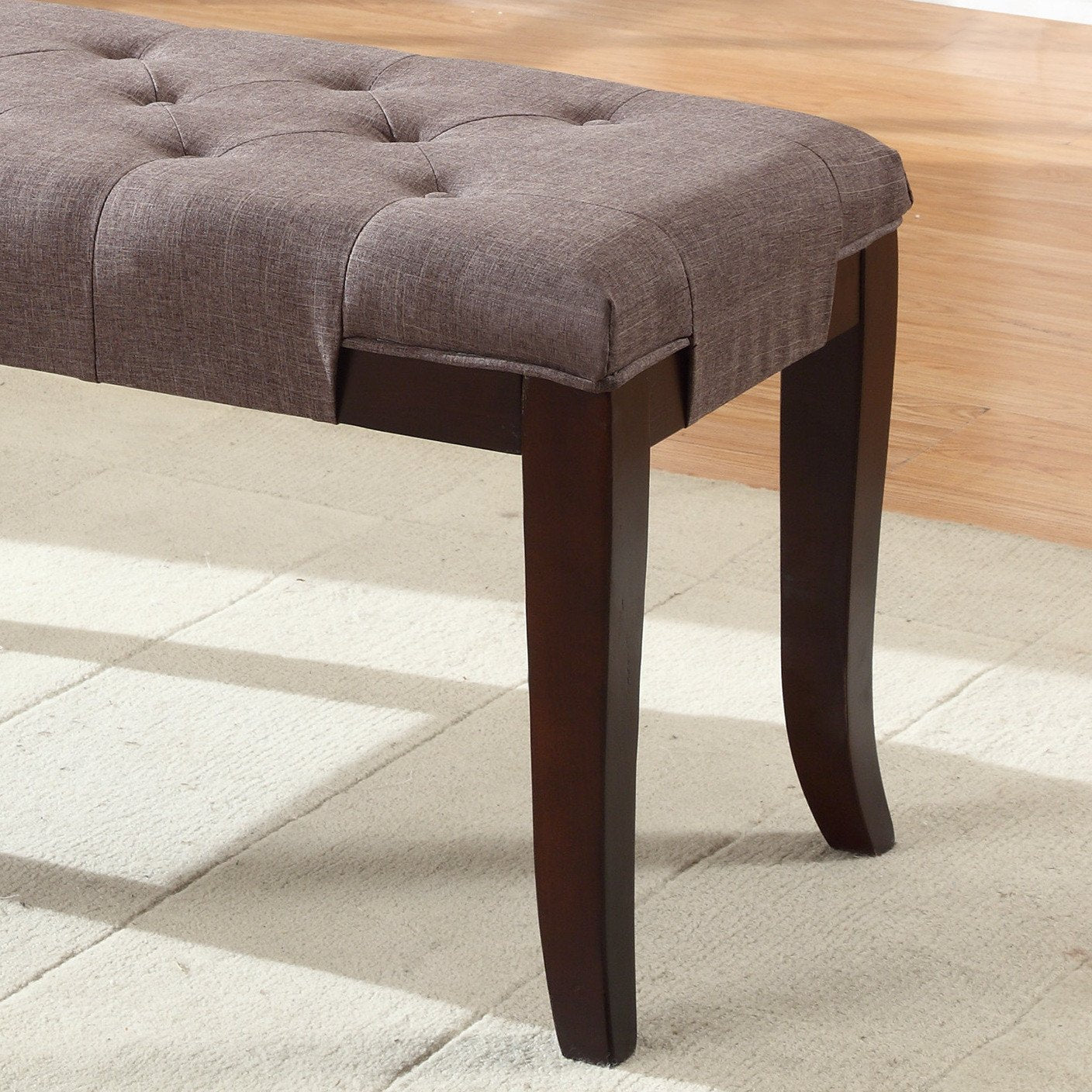 Roundhill Furniture Linon Fabric Tufted Ottoman Bench - Brown Storage Footrest with Button Tufting for Living Room, Bedroom & Entryway