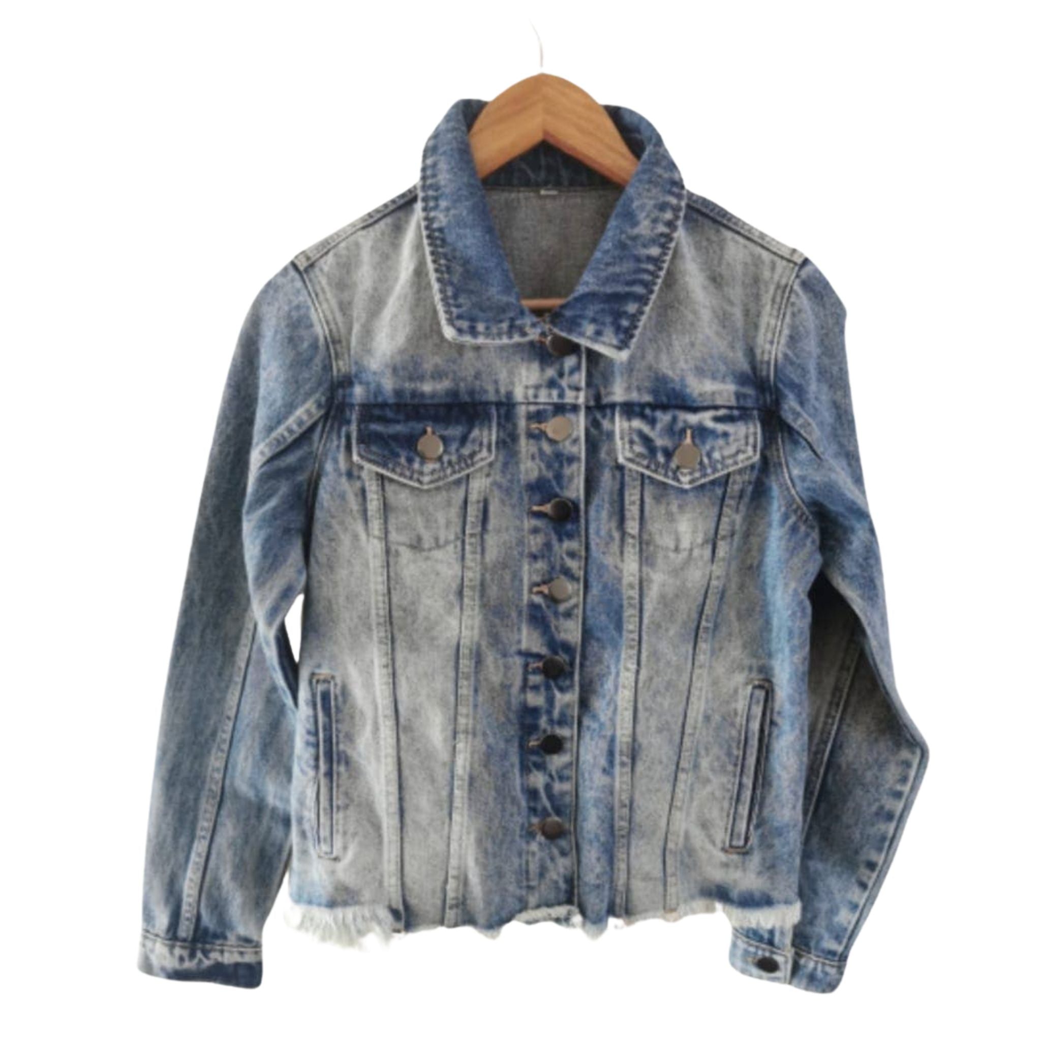 Cropped Denim Jacket with Glass Beads - Women's Vintage Style Distressed Denim Jacket for Casual Outfits | Perfect for Spring Layering, Music Festivals & Streetwear Fashion