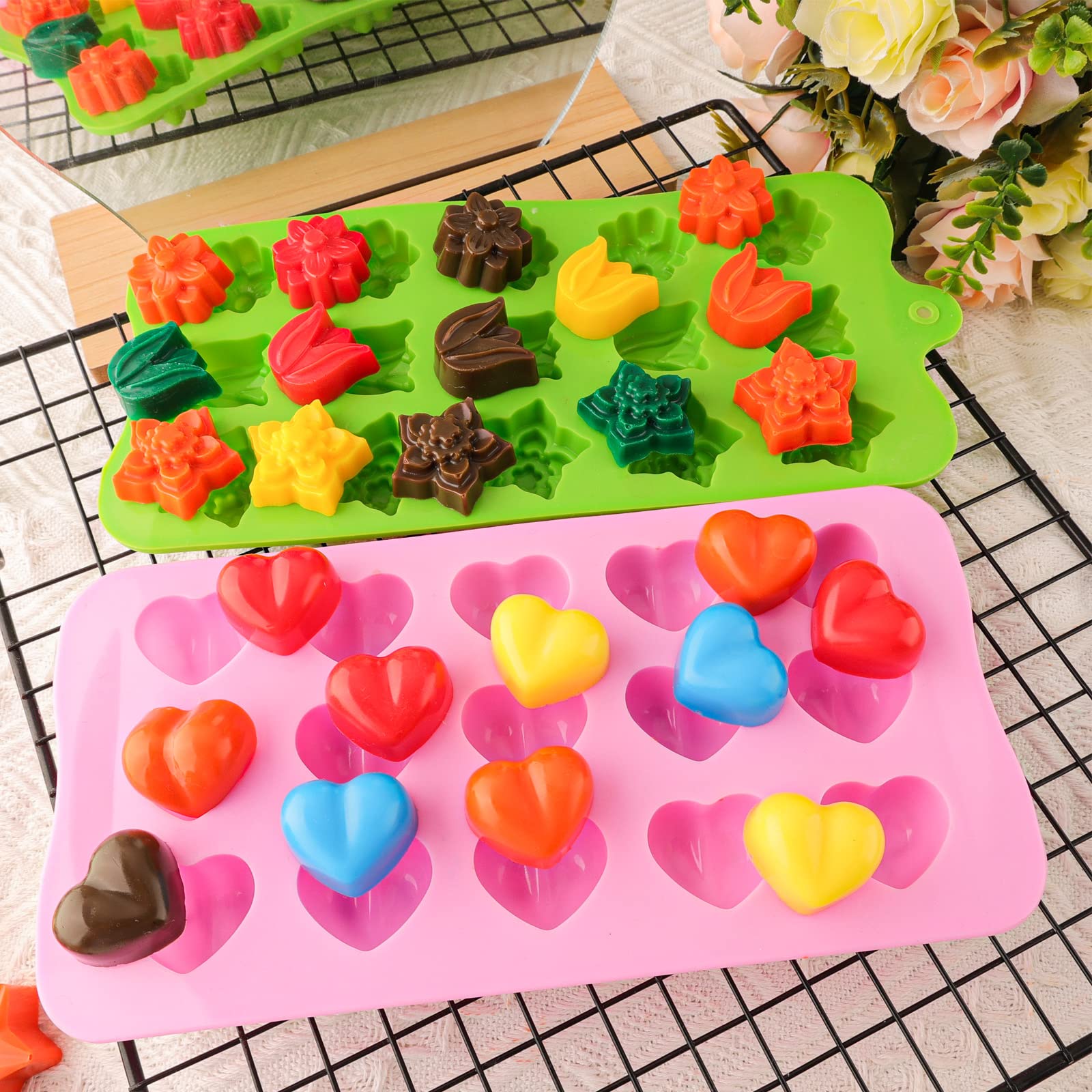 Premium Silicone Chocolate Molds Set - 6PCS Flower, Heart & Star Baking Molds for DIY Candy, Ice Cubes, Cake Decorations | Perfect for Valentine's Day, Birthday Parties & Holiday Treats