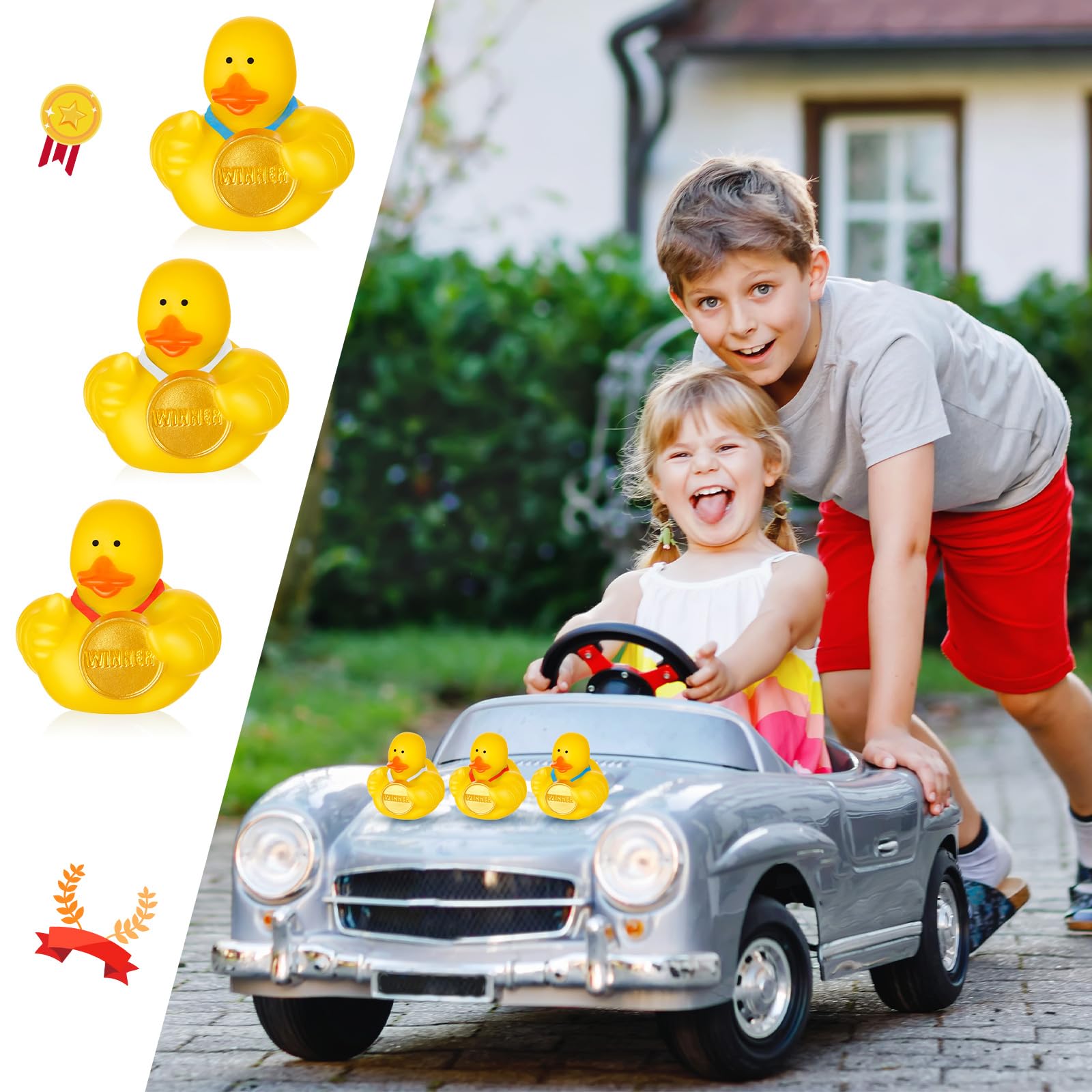 48 Pcs Rubber Duck Award Medals - 2 Inch Graduation Party Favors, Sports Competition Prizes, Winner Ducks Decor for Kids & Adults - Perfect for Graduation Ceremonies, School Events, and Sports Awards
