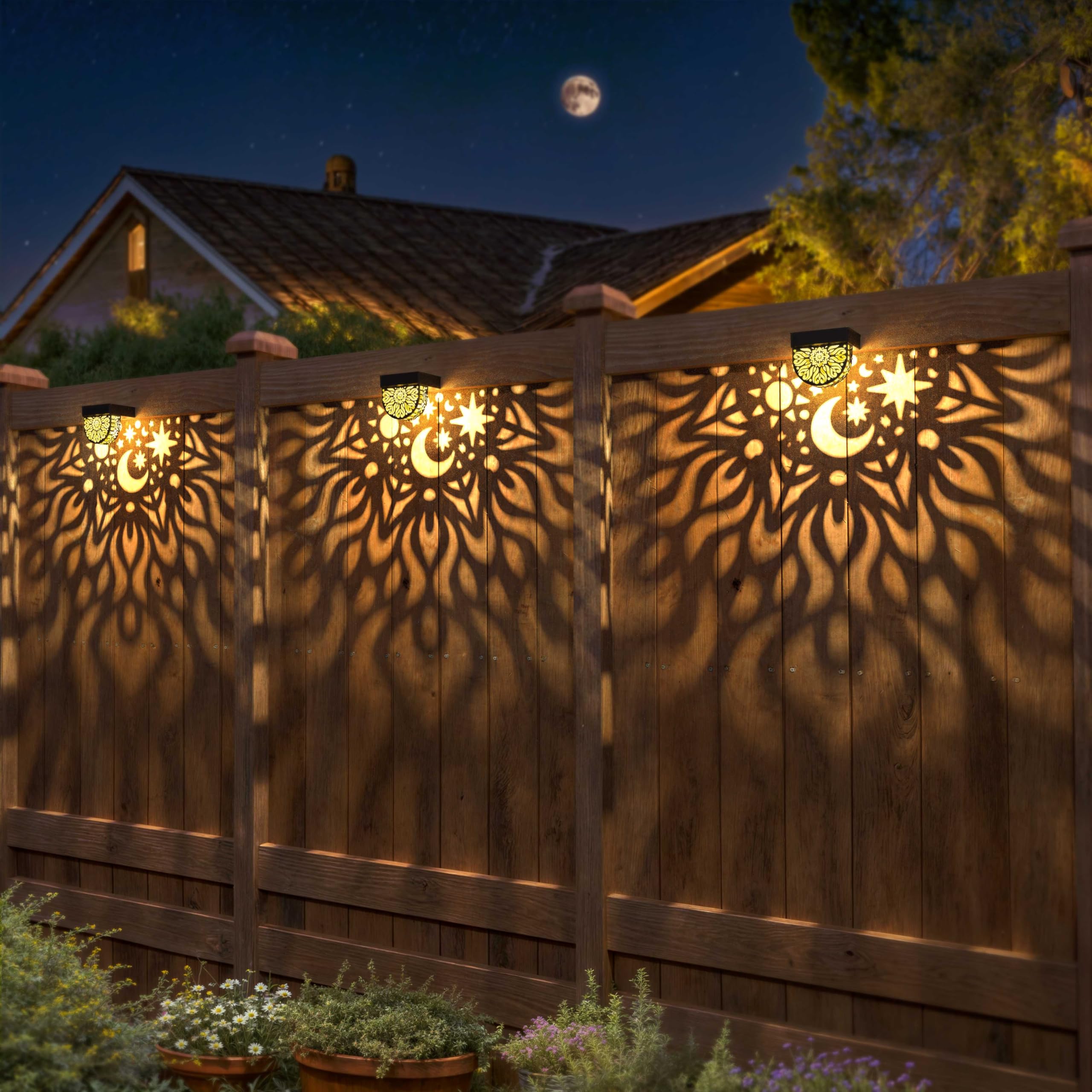 6 Pack Solar Fence Lights - Waterproof LED Solar Deck Lights for Outdoor Step & Wall Lighting | Warm Yellow Solar Lanterns for Garden, Backyard, Pathway & Patio Decor (Black) - Weatherproof Landscape Lighting Solution