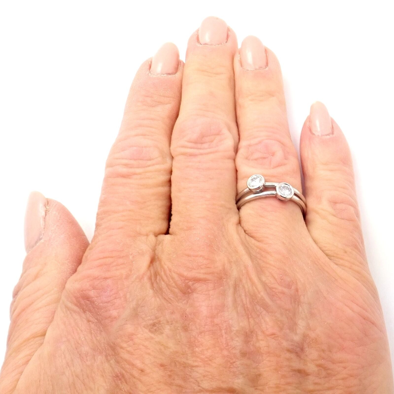 Set of 2 Tiffany & Co Platinum 0.16ct Diamond Stacking Rings - Size 5.75 - Perfect for Engagement, Wedding Bands & Anniversary Gifts