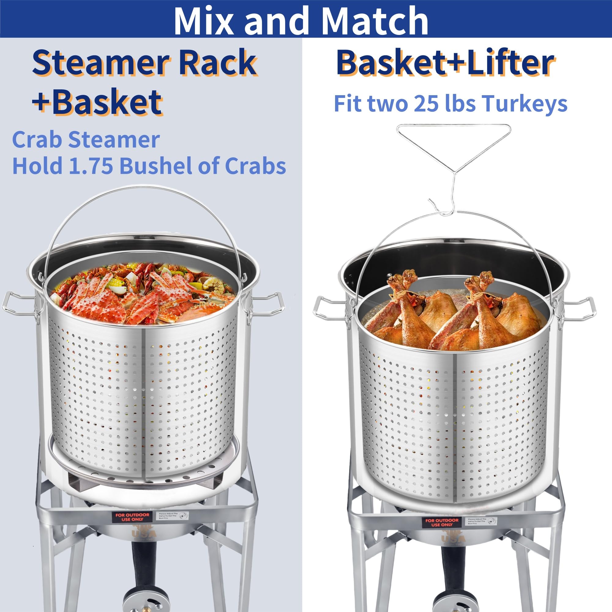 **64QT Stainless Steel Seafood Boil Pot with 200,000 BTU Propane Burner – Crab, Lobster, Shrimp Boiler & Tamale Steamer with Basket – Perfect for Outdoor Cooking, Turkey Frying & Large Gatherings**