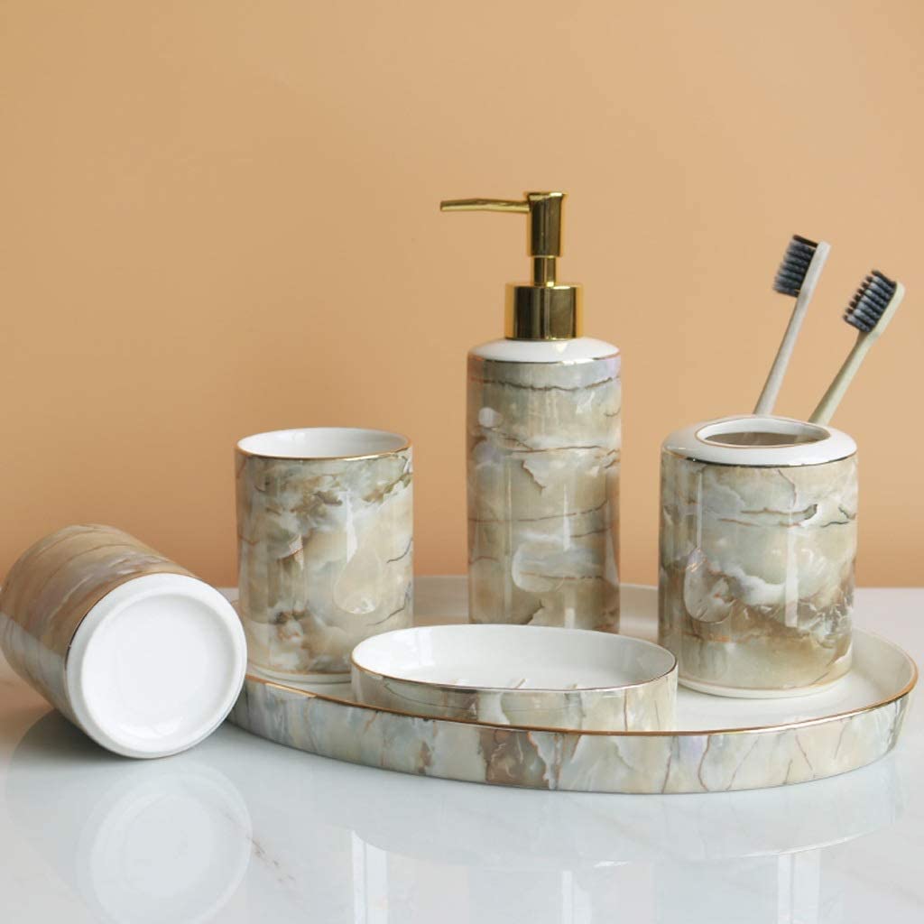 6Pcs Ceramic Bathroom Set - Soap Dispenser, Dish & Holder for Home Decor