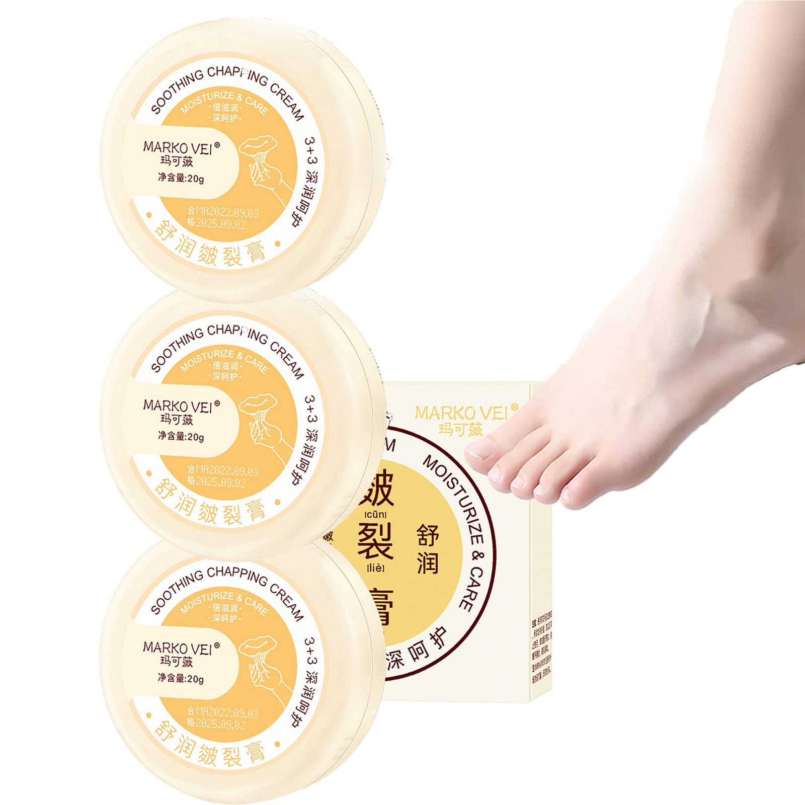 100% Natural Cracked Skin Repair Cream for Hands & Feet - Winter Anti-Cracking Frost Protection, Heal Dry Cracked Heels - 3PC Set for Dry Skin Care at Home, Work & Outdoor Activities