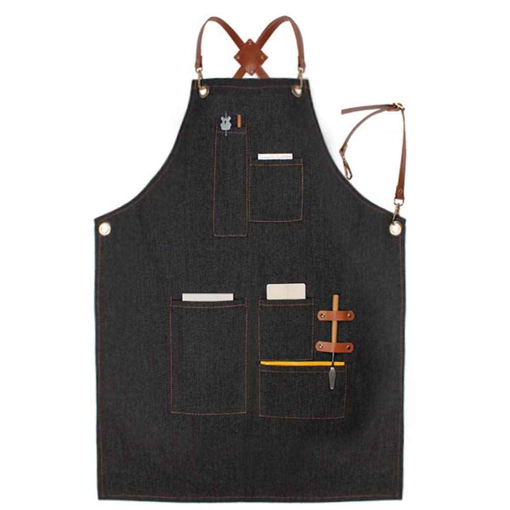 Premium Adjustable Cooking Apron for Men & Women - Black Chef Apron with Headphone Loop & Tool Pockets - Ideal for Grilling, Baking & Kitchen Professionals