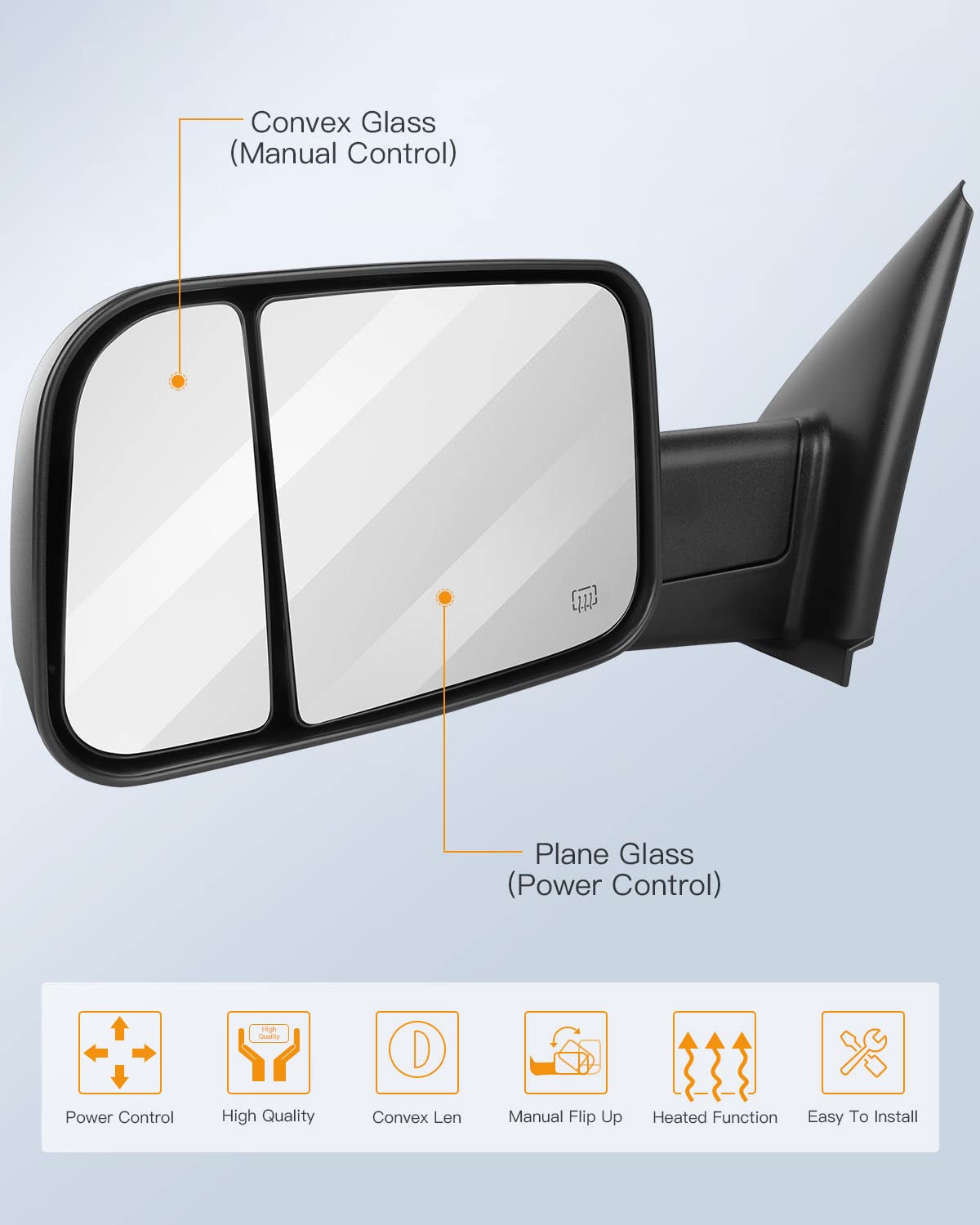 Heated Power-Adjustable Towing Mirrors for 2002-2008 Dodge Ram 1500 & 2009 Ram 2500/3500 Trucks - Black Pair (Left & Right) - Perfect for Towing Trailers, Boats & RVs with Enhanced Visibility