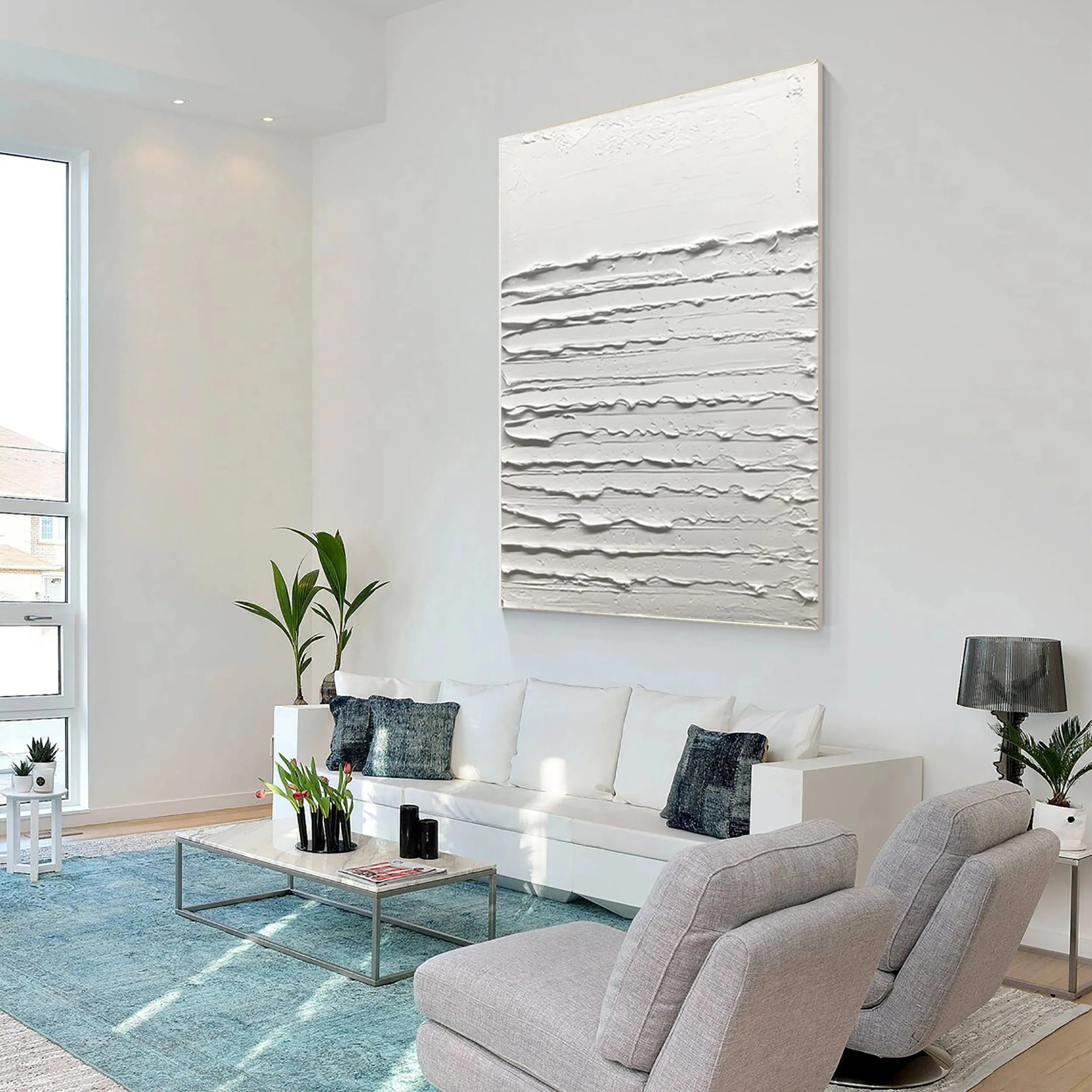 White Minimalist Textured Painting Canvas #MM177 - Premium Wall Art for Modern Home & Office Decor