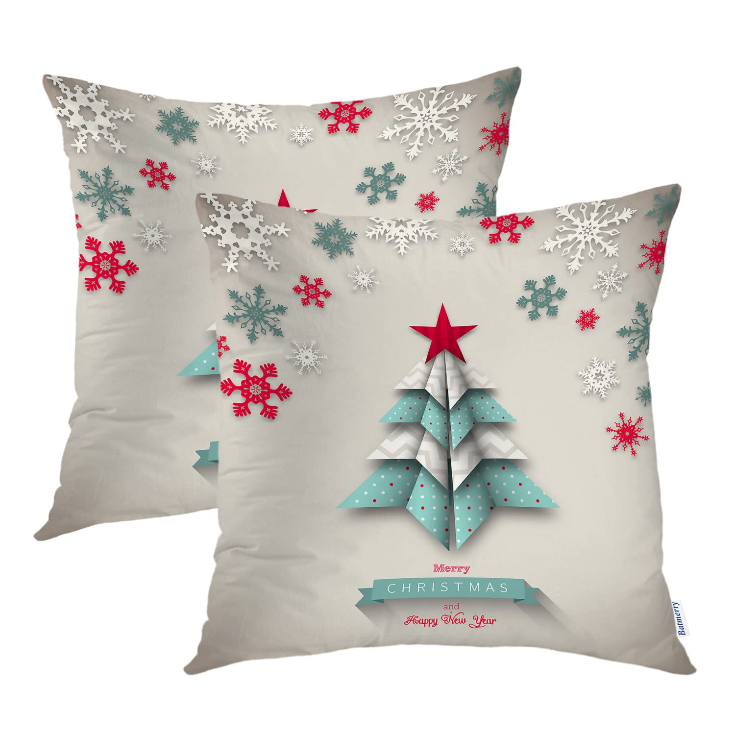 Batmerry Christmas Origami Tree Throw Pillow Covers - 20x20 Inch Beige Abstract Decorative Cushion Covers with Invisible Zipper for Sofa, Couch & Bed | Holiday Home Decor, Festive Living Room Accent
