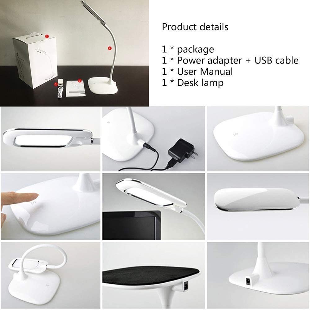 Dimmable LED Desk Lamp with 3-Level Brightness & USB Port - Touch Control Eye-Caring Reading Light, 360° Adjustable Bedside Lamp for Home Office, Study, Kids Room - Black Stainless Steel (Perfect for Night Reading, Working & Decor)
