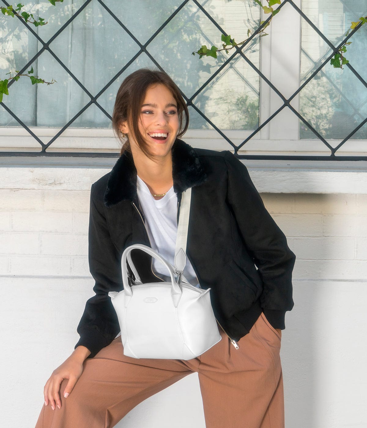 Vegan Leather Shoulder Bag for Women - Stylish Apple Skin Design in Pearl Grey | Perfect for Work, Travel & Everyday Use