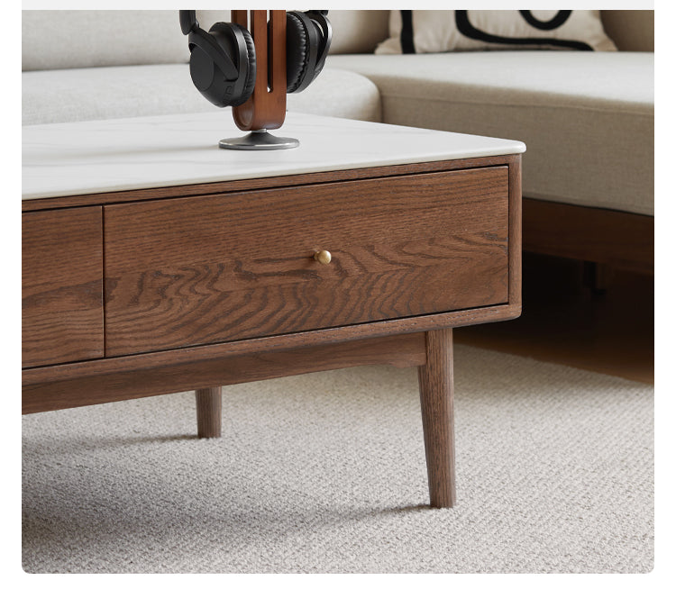 Solid Oak Wood Modern Rock Plate Coffee Table - Stylish Living Room Furniture for Home Decor & Relaxation