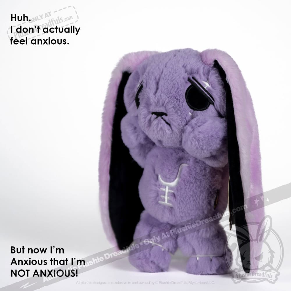 Plushie Dreadfuls Anxiety Rabbit Stuffed Animal - Purple Limited Edition Plush Toy for Stress Relief & Comfort | Perfect for Anxiety Support, Therapy, and Cuddling