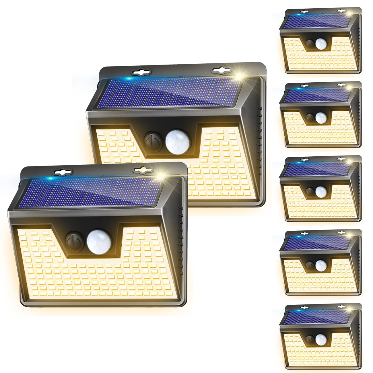 7 Pack Solar Lights Outdoor - 140 LED Motion Sensor Solar Powered Wall Lights with 3 Modes, IP65 Waterproof Wireless for Deck, Fence, Patio & Front Door (Warm White) | Perfect for Garden, Pathway & Backyard Lighting