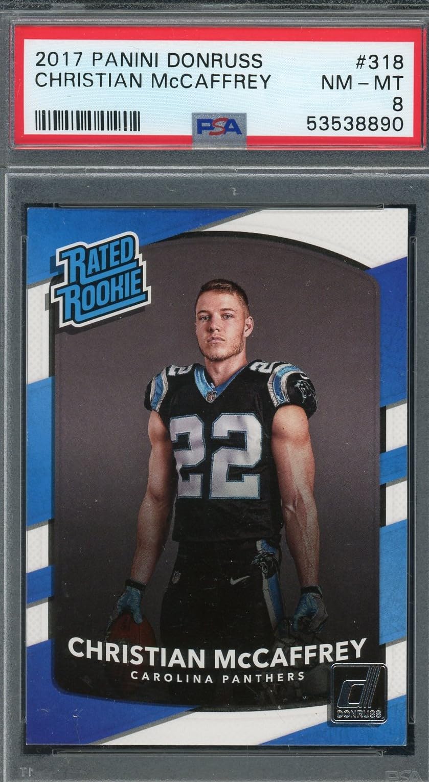 2017 Panini Donruss Christian McCaffrey Rookie Card #318 PSA 8 Graded - NFL Football Collectible for Fans, Investors & Sports Memorabilia Collections
