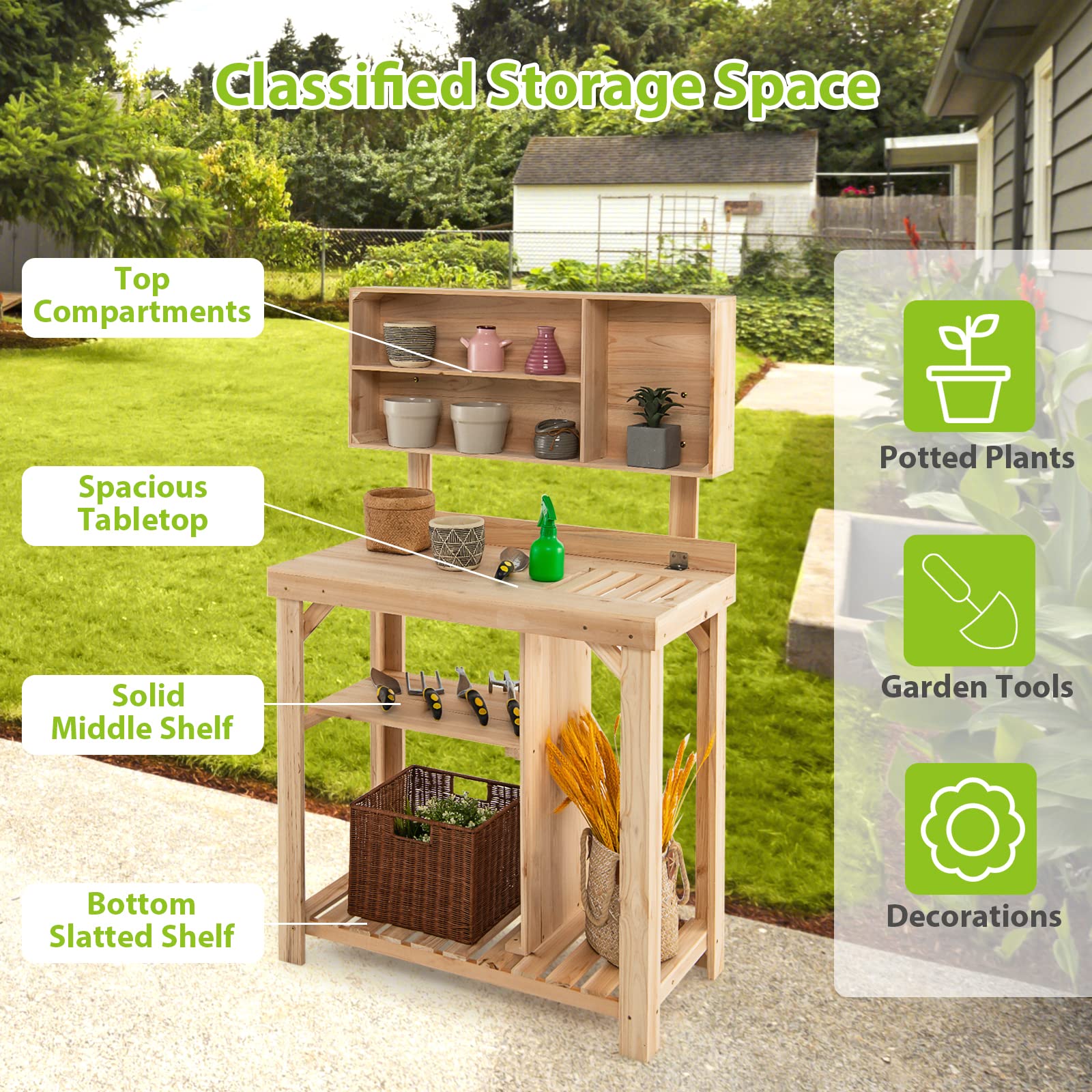 SAFSTAR Wooden Potting Bench with Bottom Shelves & Top Compartments - Sturdy Garden Workstation for Planting, Organizing Tools & Potted Plants - Perfect Outdoor Gardening Table for Backyard, Patio & Balcony Use