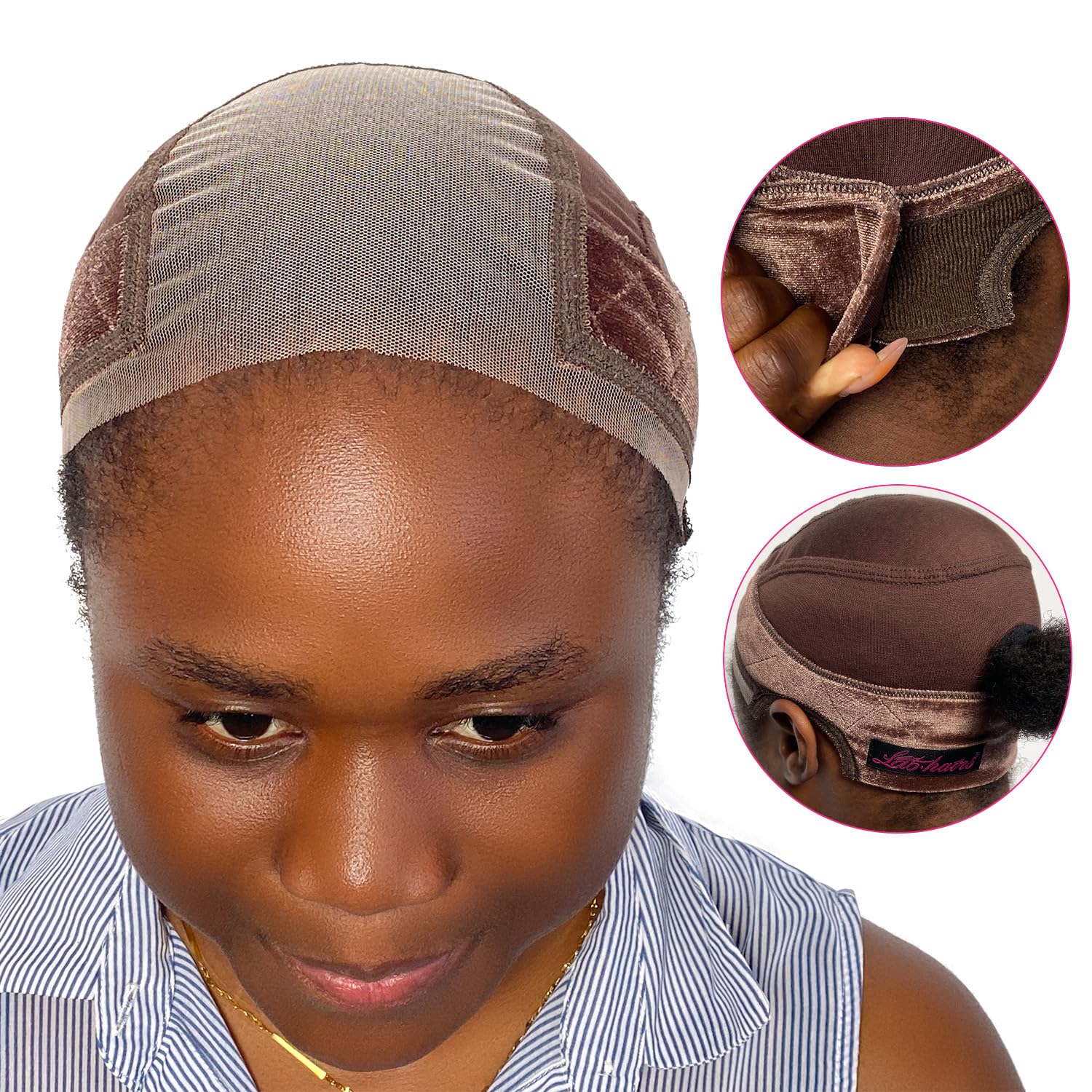 Labhairs 4x5 Lace Parting Wig Grip Cap for Women - Adjustable Non-Slip Wig Gripper with Velcro Headband for Glueless Wigs - Perfect for Daily Wear, Cosplay & Hair Loss Solutions (Brown, Large)